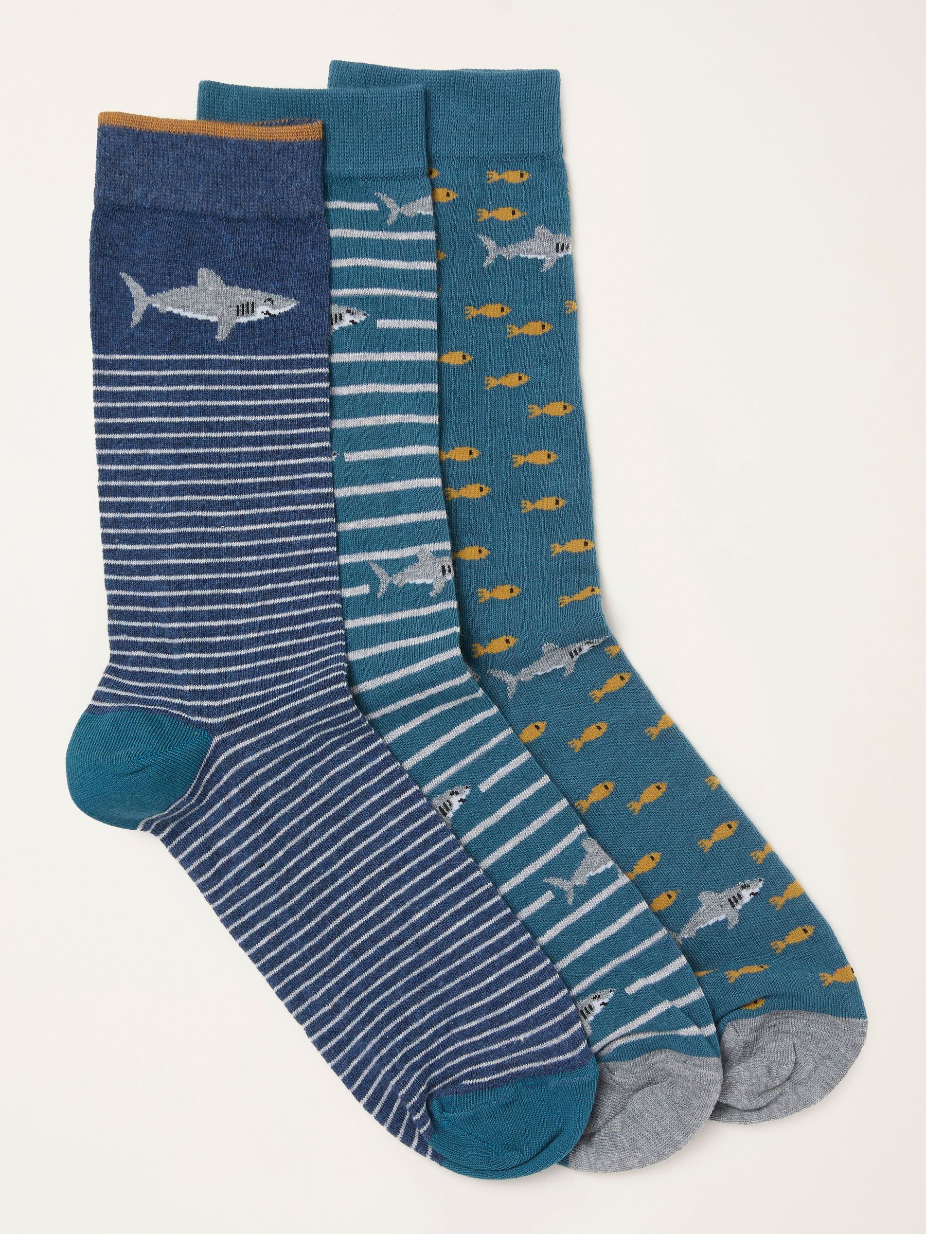 Teal Blue 3 Pairs of Shark Socks (H46727) | $28