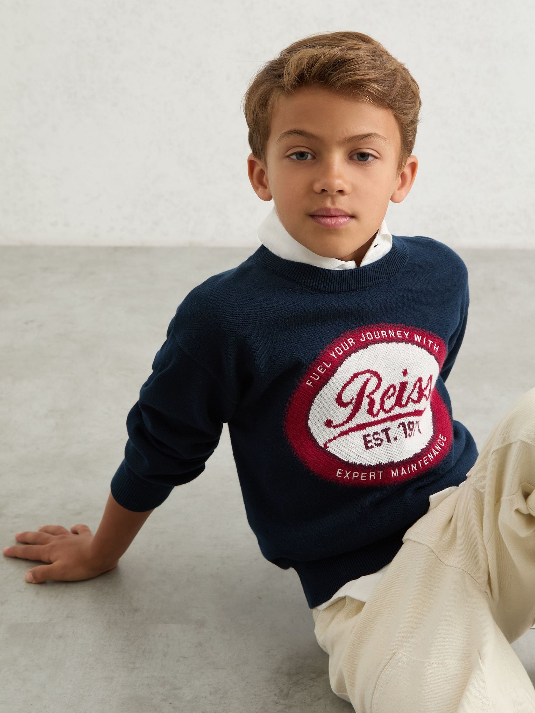 9-13 yrs Cotton Motor Cars Logo Jumper in Navy (H47154) | 230 QAR