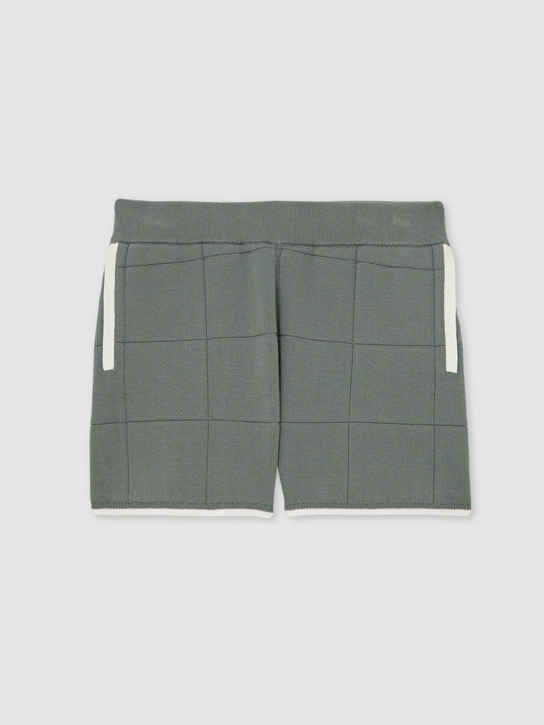 9-12 yrs Tipped Knit Stitch-Detail Shorts in Dark Sage Green (H47155) | 144 QAR