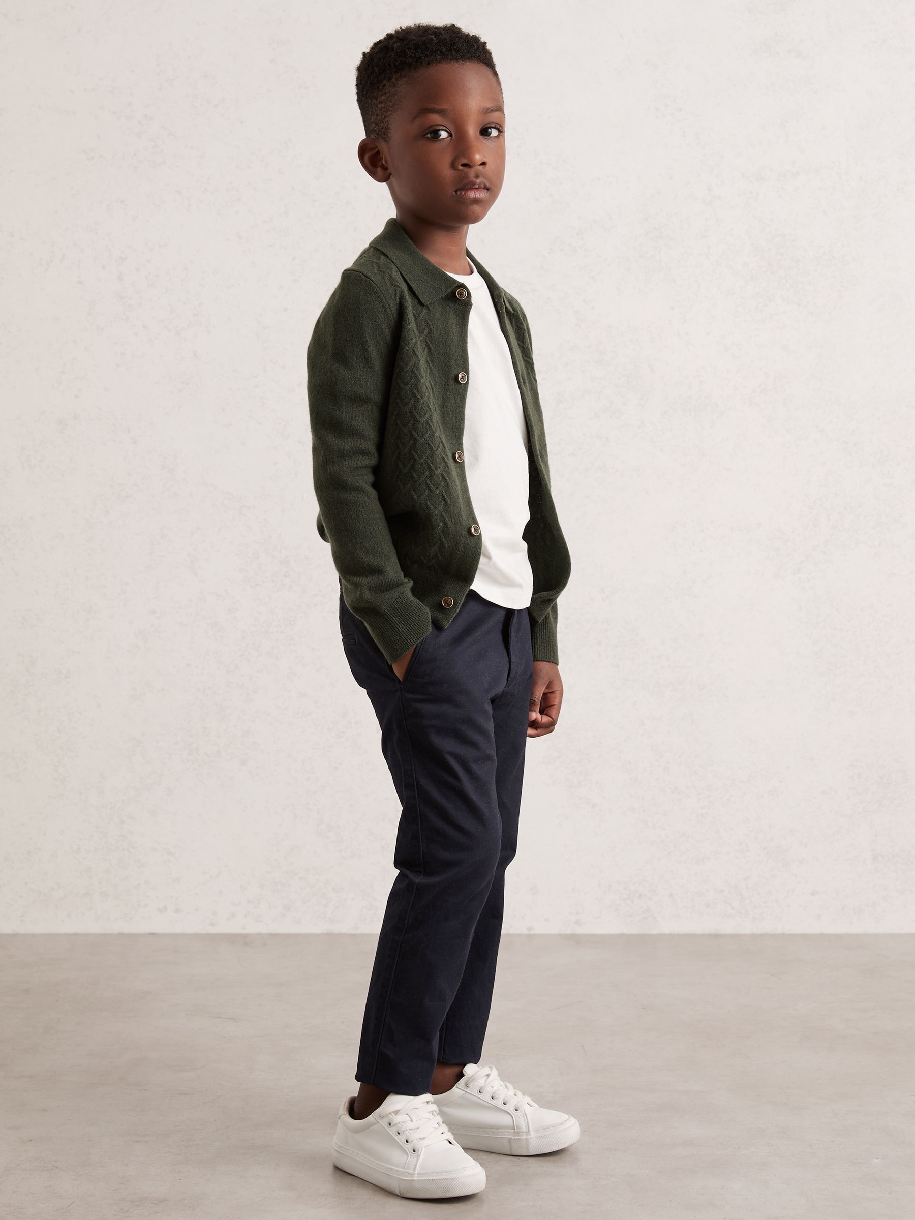 3-9 yrs Wool V-Stitch Button-Through Cardigan in Forest Green (H47157) | €55