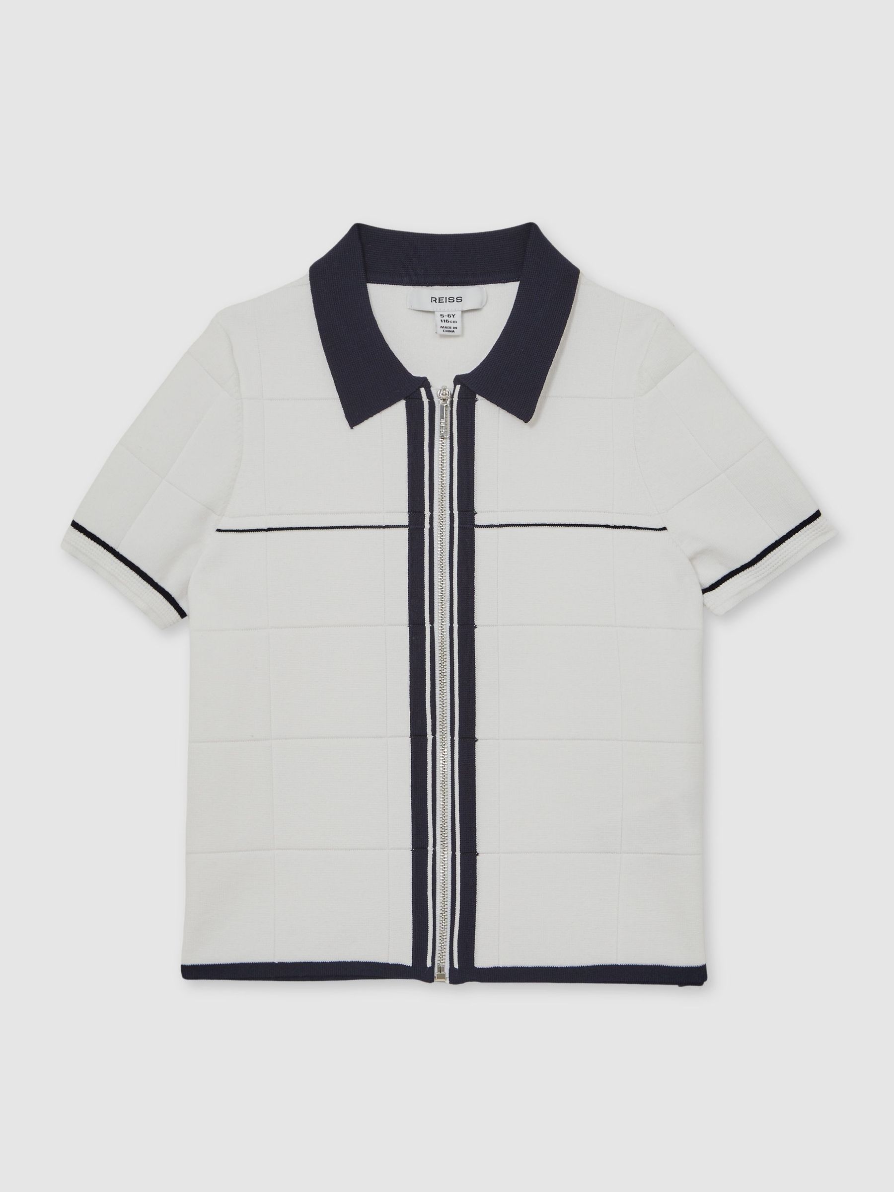 13-14 yrs Tipped Knit Zip-Through Shirt in White/Navy (H47162) | $40