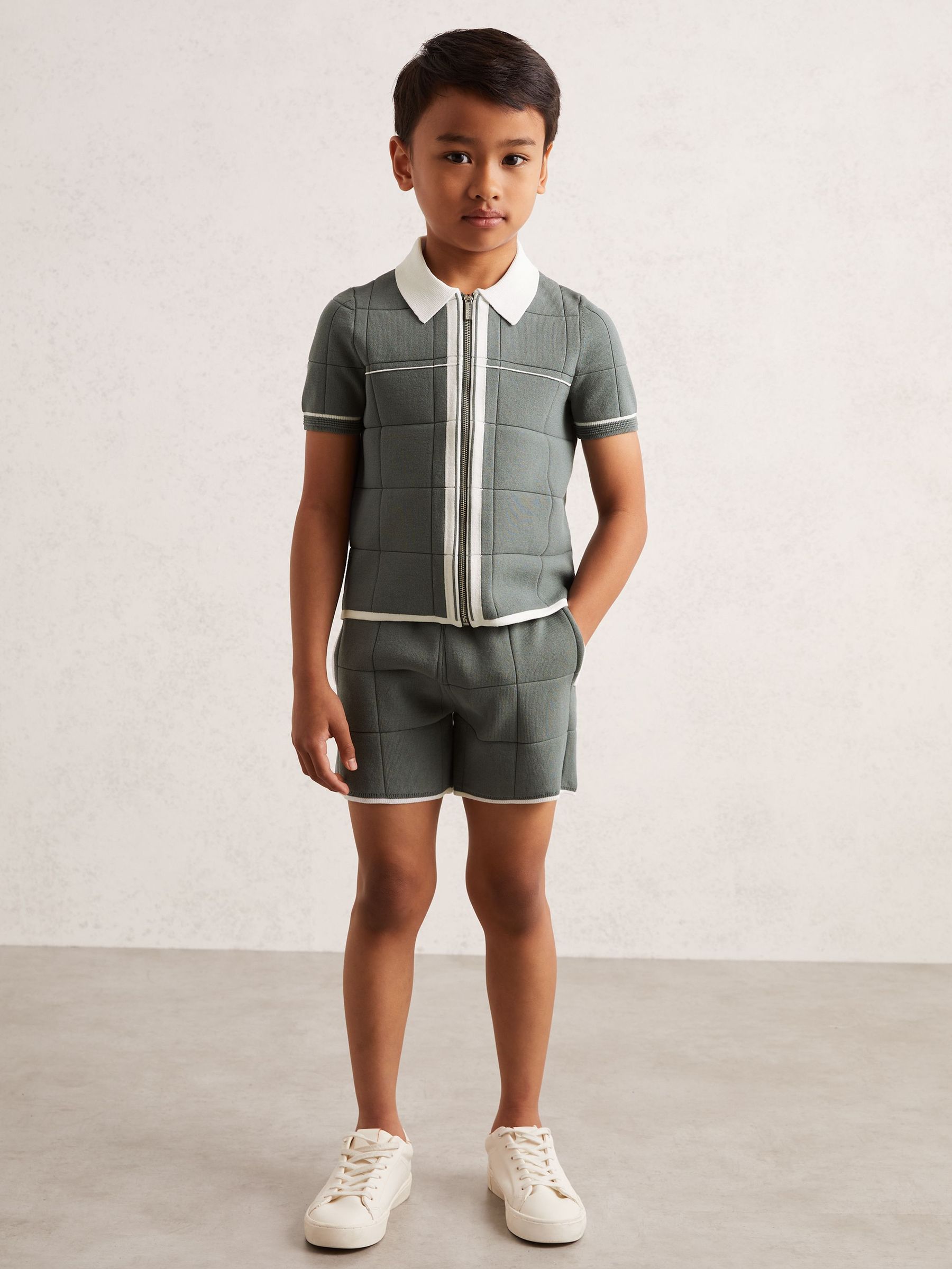 3-9 yrs Tipped Knit Stitch-Detail Shorts in Dark Sage Green (H47163) | HK$580