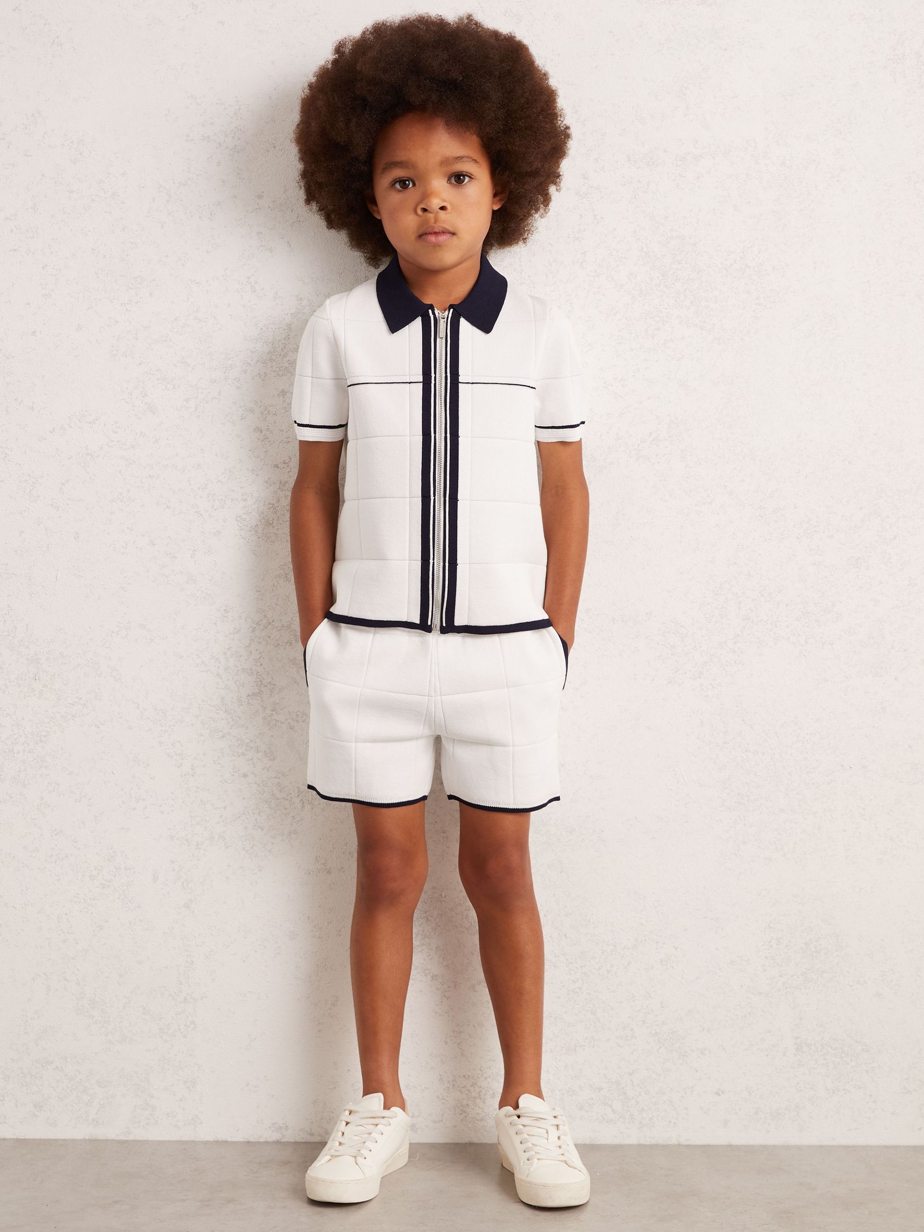 3-9 yrs Tipped Knit Stitch-Detail Shorts in White/Navy (H47165) | HK$580