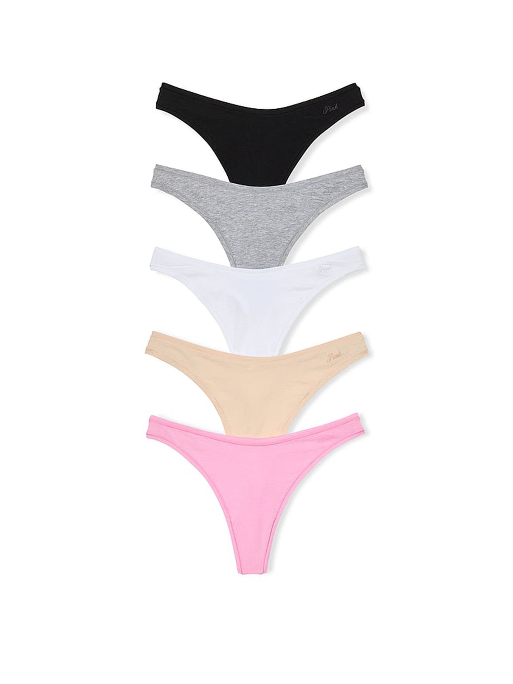 Black/Grey/White/Nude/Pink Thong 5 Pack Knickers (H47949) | €35