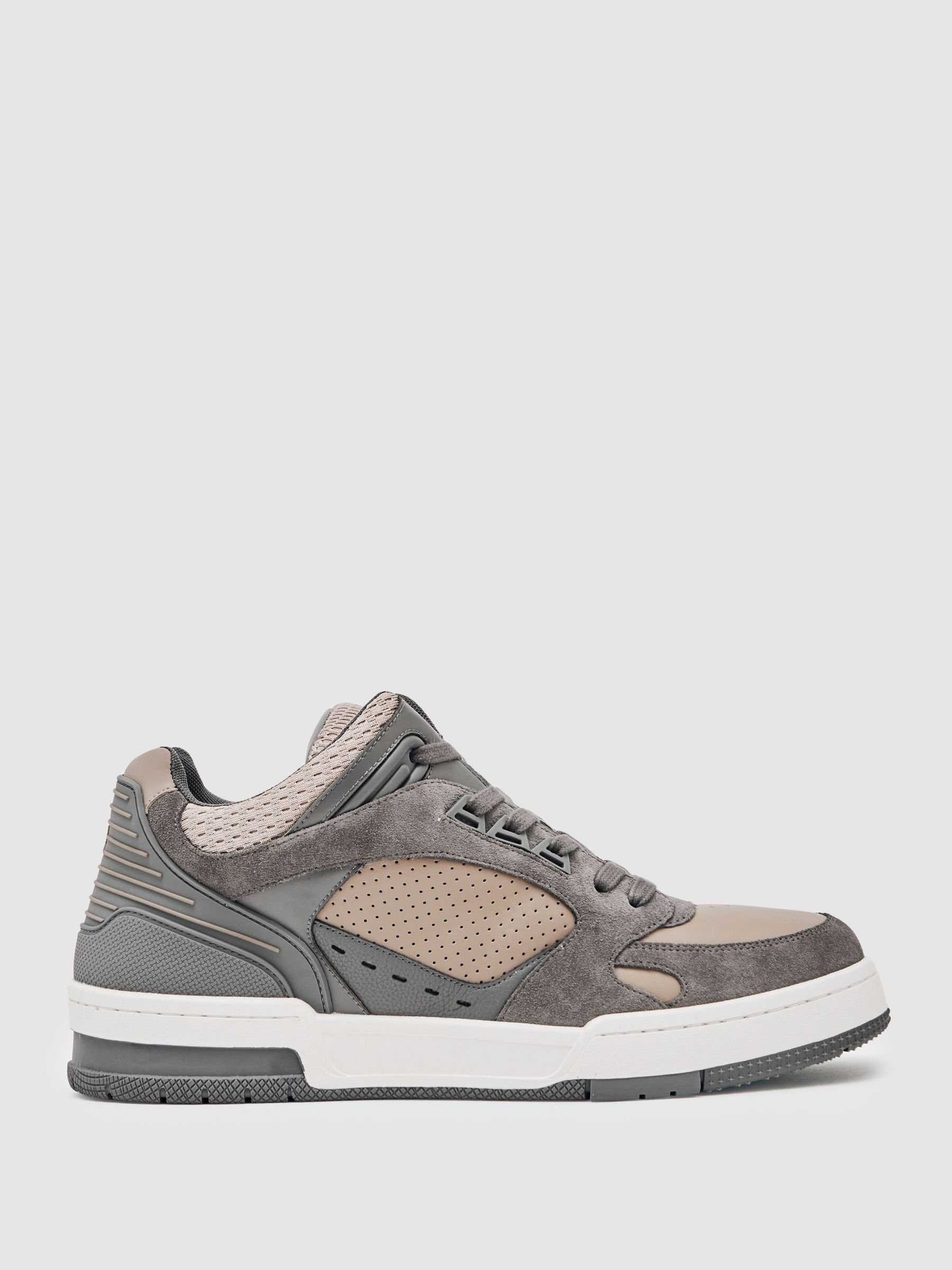 Bonded-Leather Mid-Top Skater Trainers in Charcoal Grey/Dark Beige (H48156) | $295