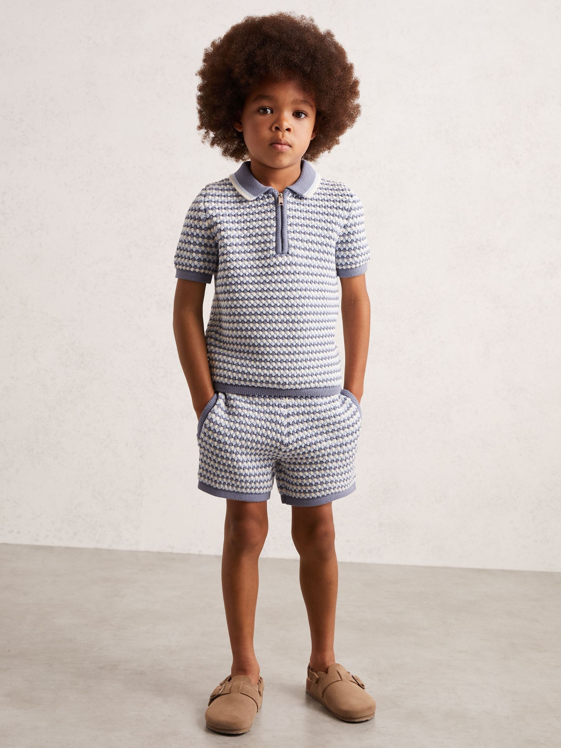 3-9 yrs Knitted Stripe Half-Zip Polo Shirt in Blue/White (H48164) | €55