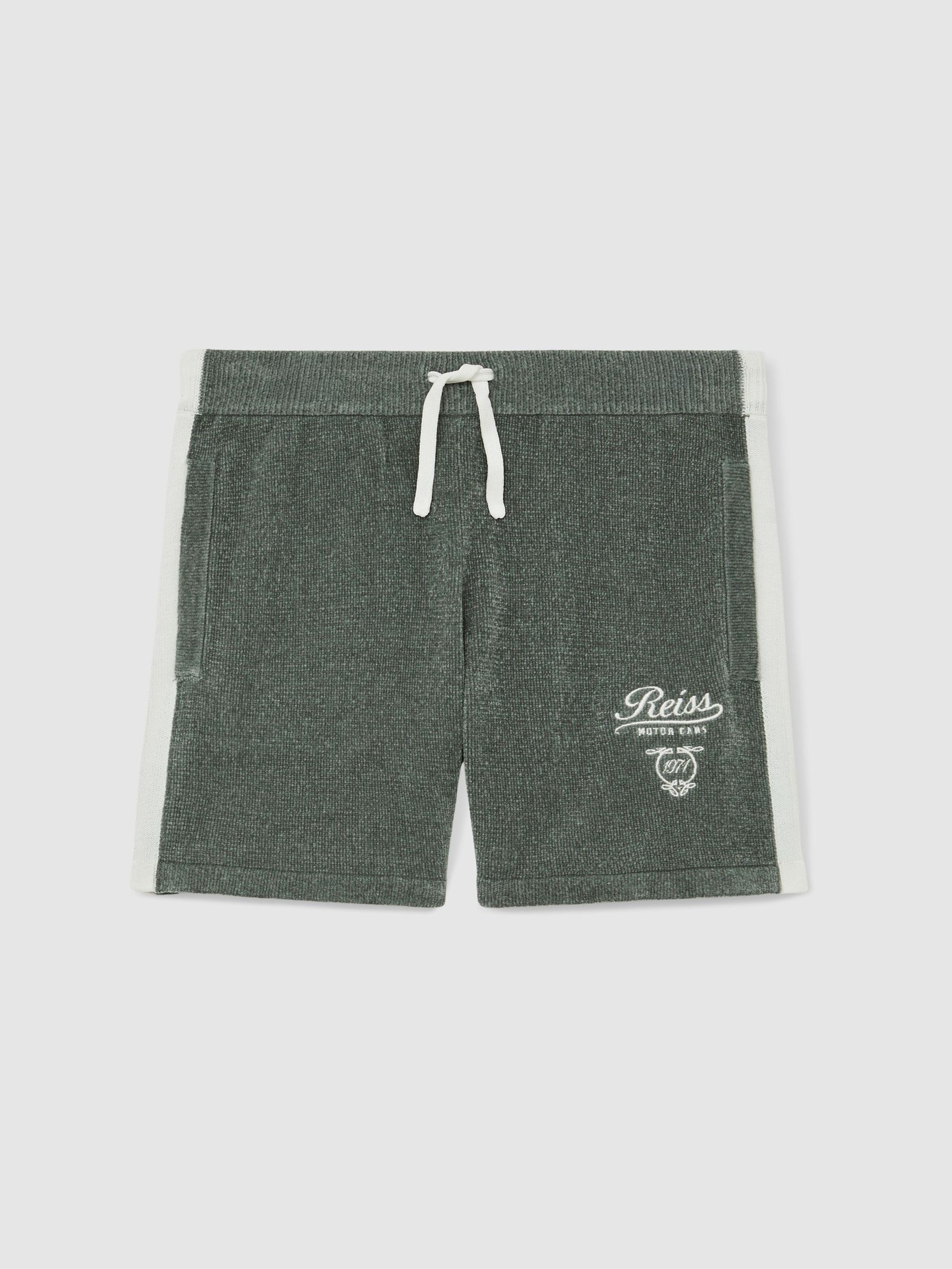 13-14 yrs Chenille Tipped Motor Cars Shorts in Dark Sage Green/White (H48589) | ₪265