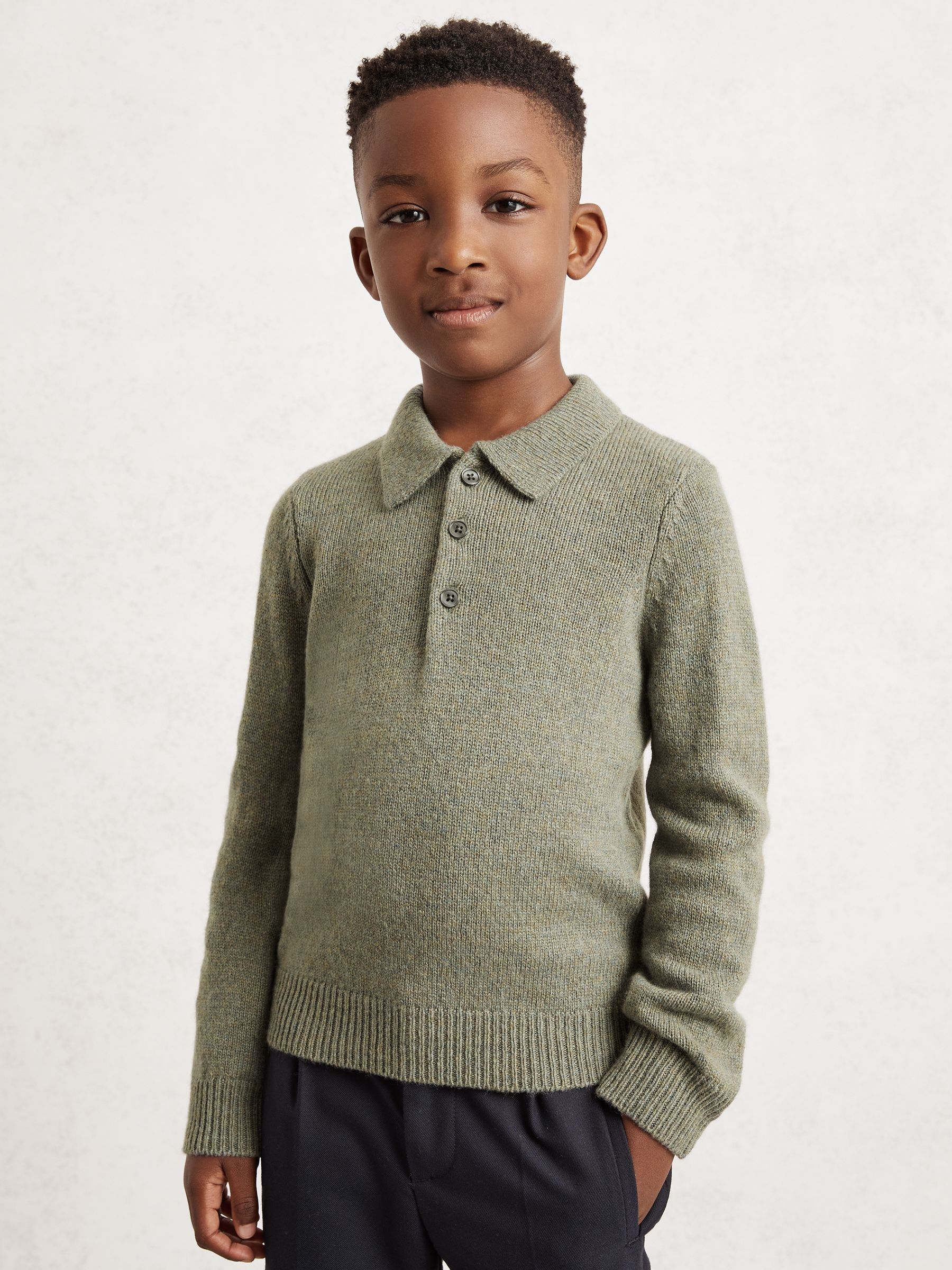 9-13 yrs Wool And Cashmere Polo Jumper in Sage Green (H48598) | $80