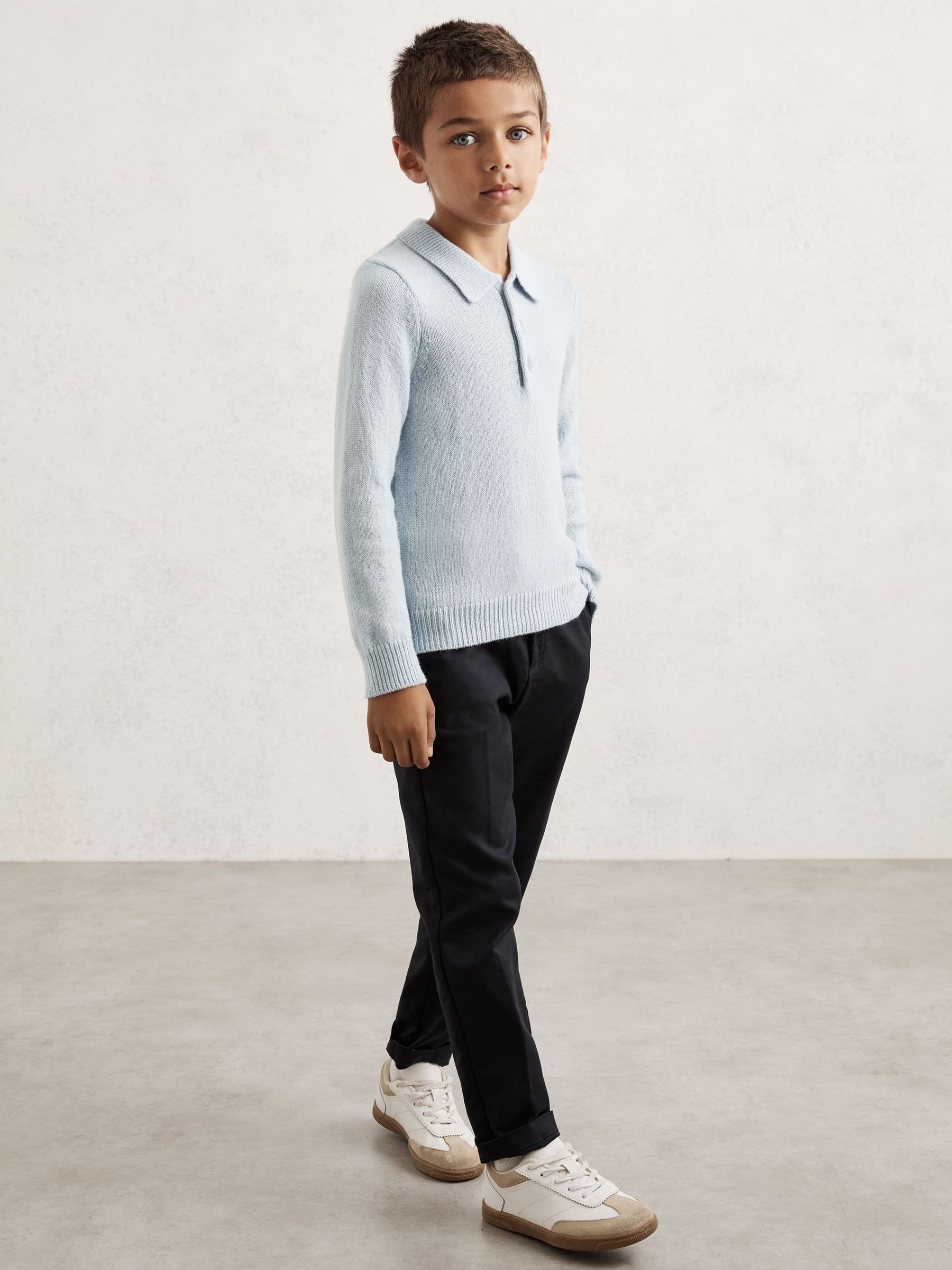 3-9 yrs Wool And Cashmere Polo Jumper in Blue Fog (H48602) | 230 QAR