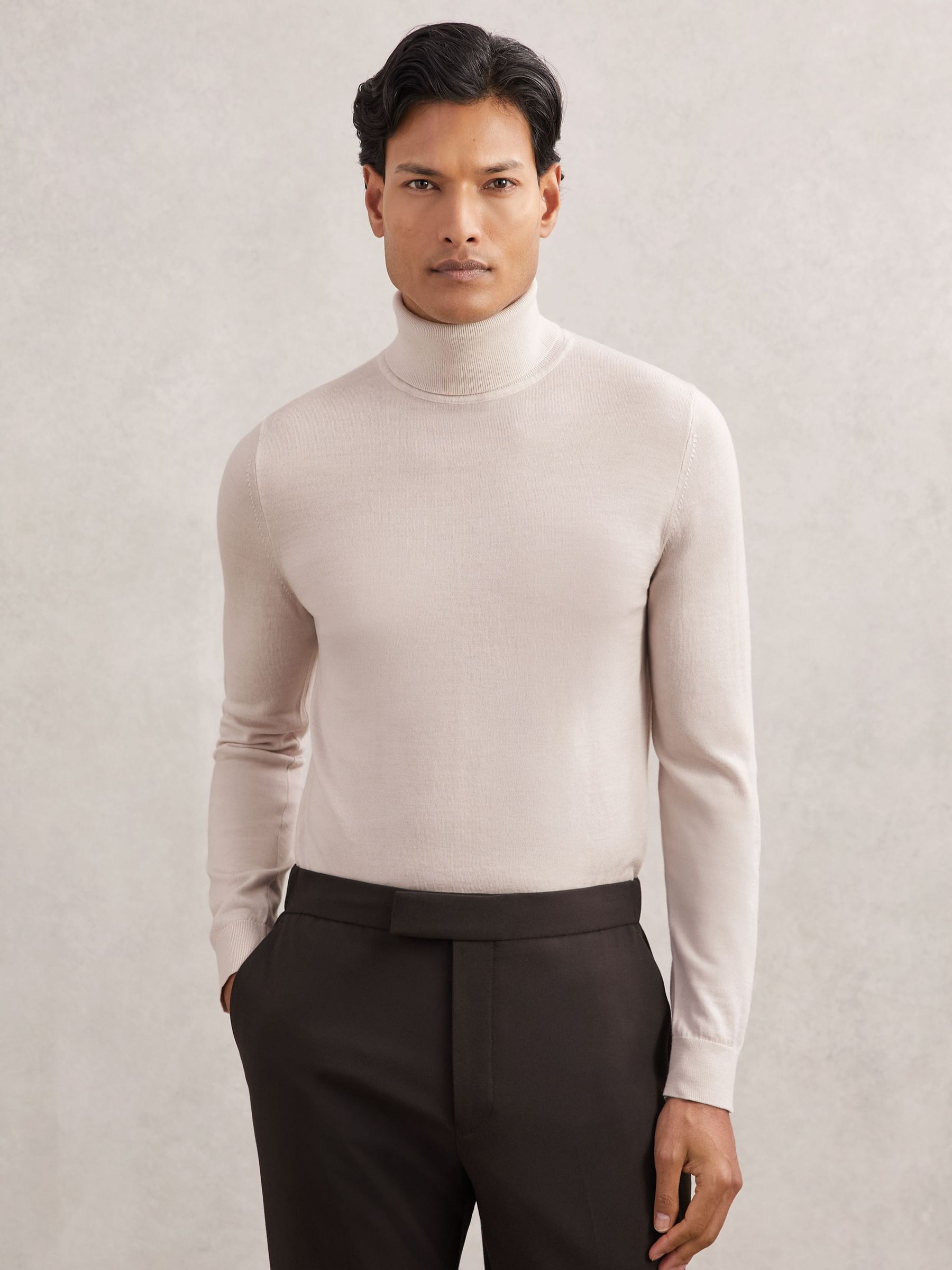 Merino Wool Roll-Neck Jumper in Beige (H48603) | $170