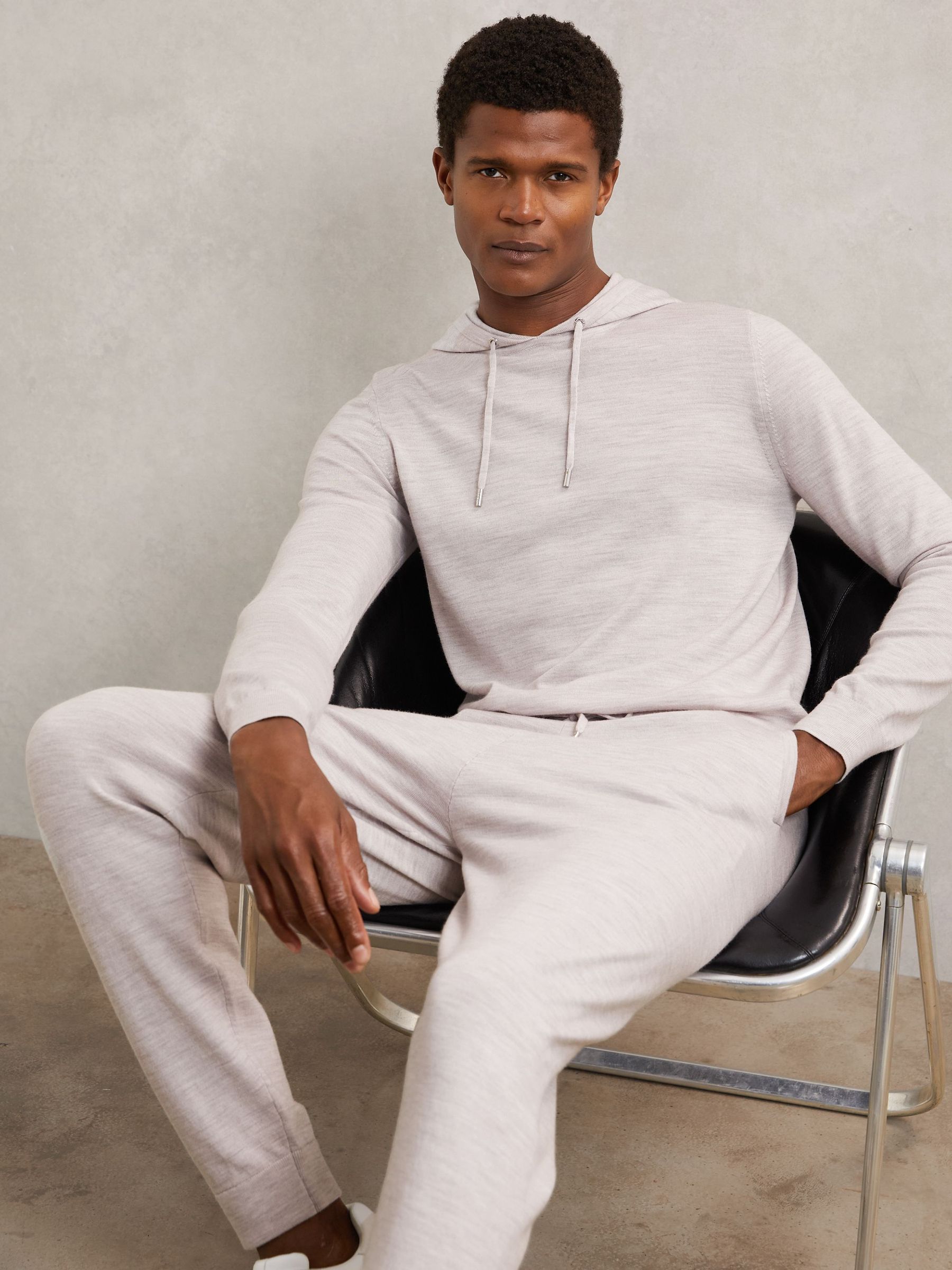 Merino Wool Drawstring Hoodie in Wicker Brown Melange (H48609) | SGD 200