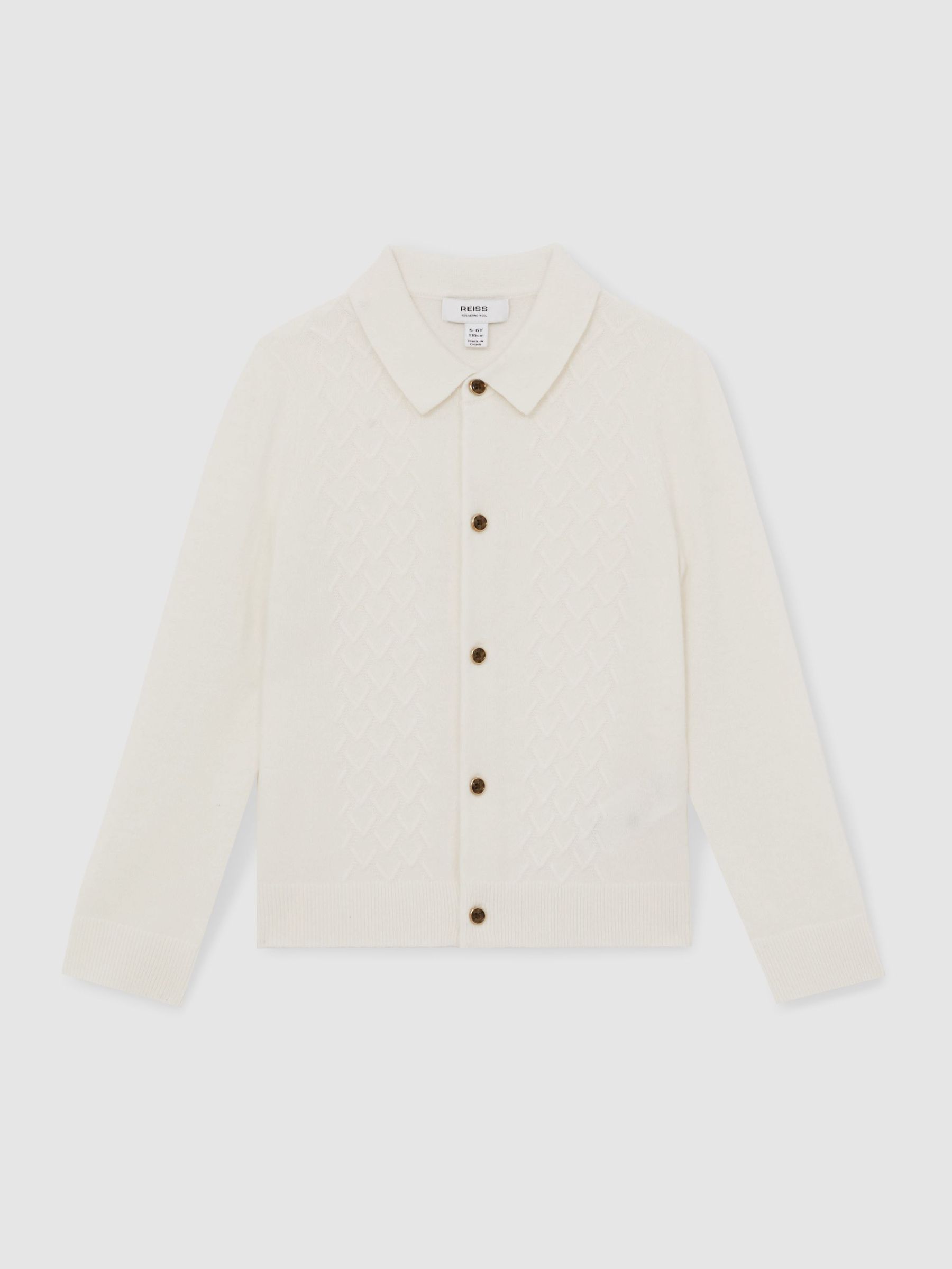13-14 yrs Wool V-Stitch Button-Through Cardigan in Off White (H48610) | €65