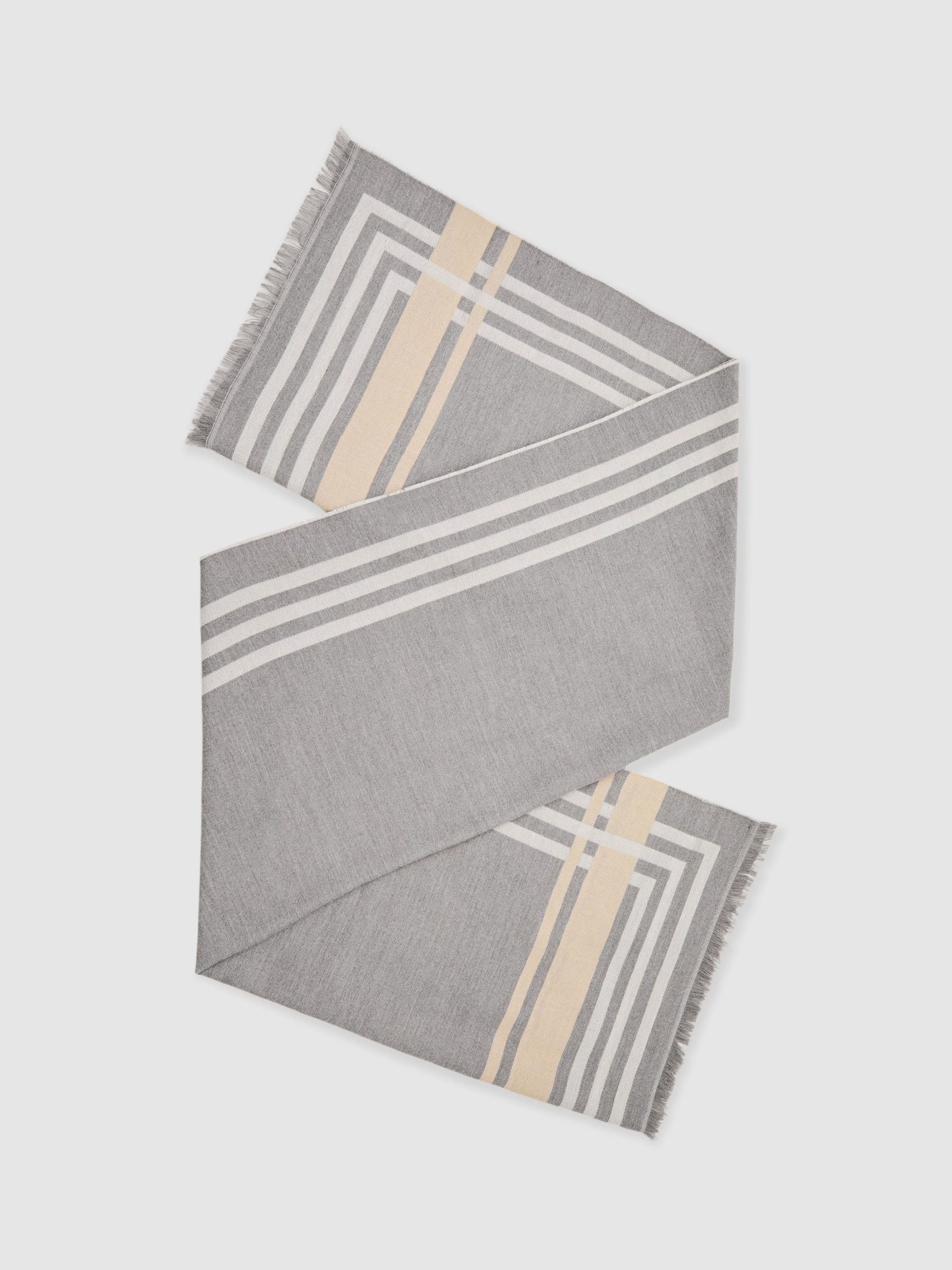 Border Stripe Fringed Scarf in Grey (H48616) | 370 QAR