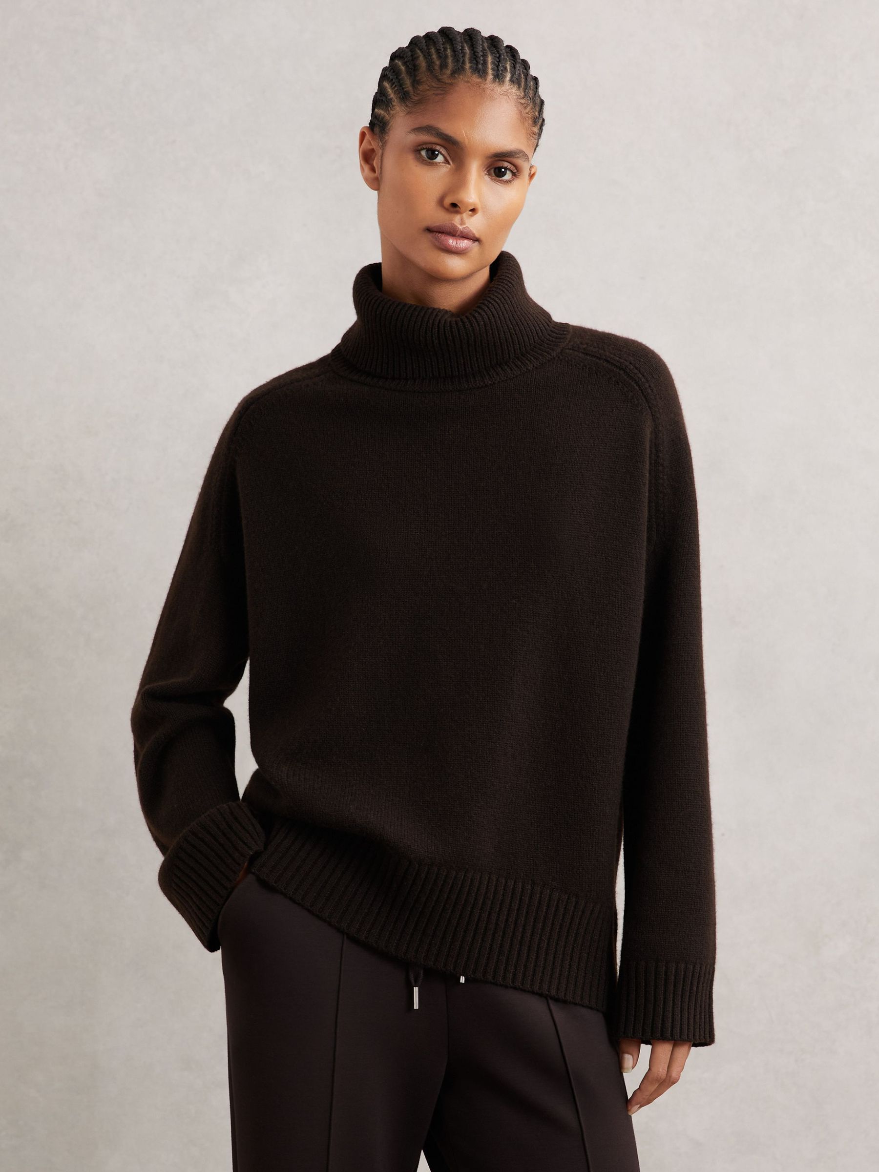 Wool-Cashmere Roll-Neck Jumper in Chocolate Brown (H48617) | €185
