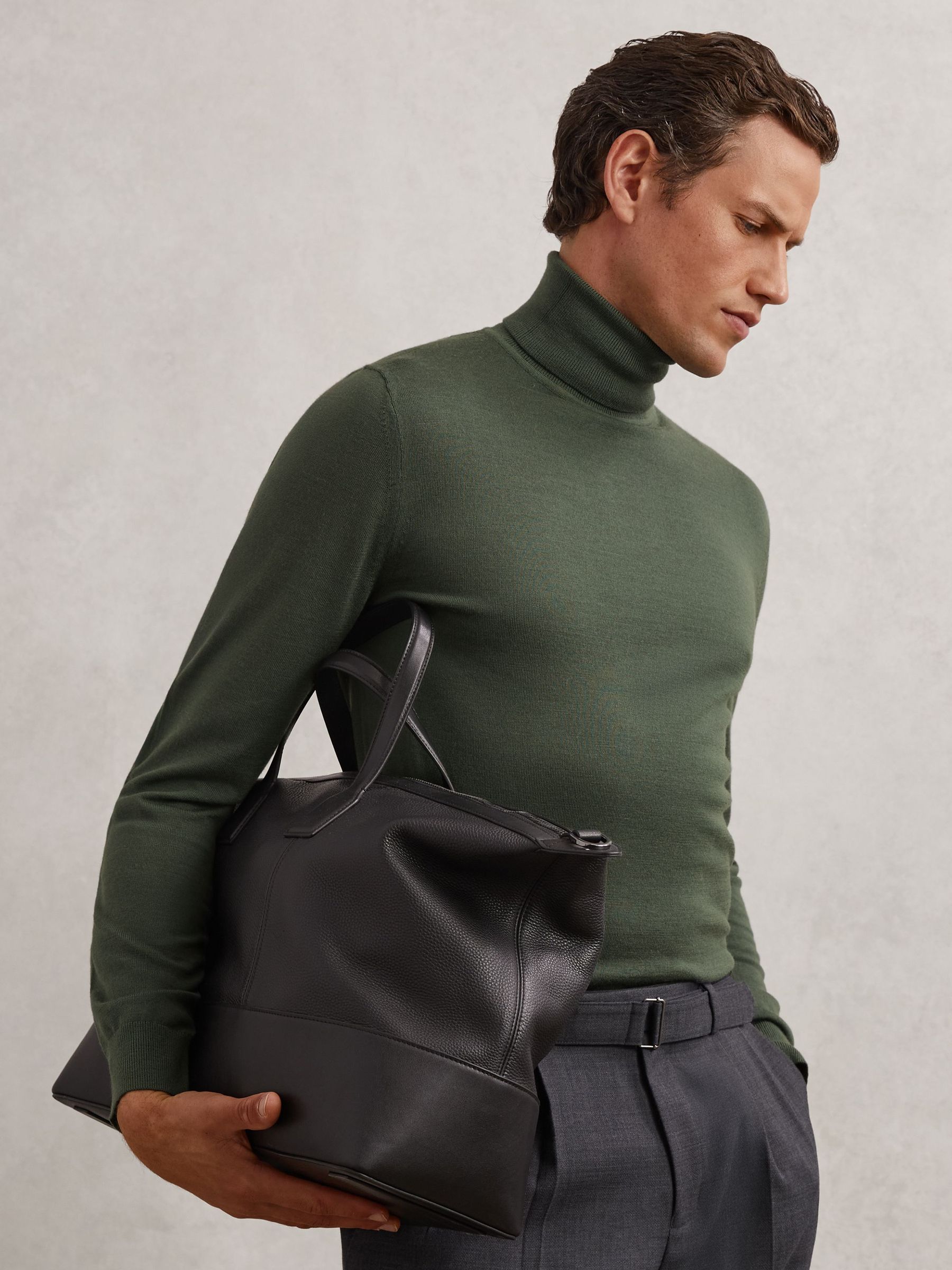 Merino Wool Roll-Neck Jumper in Kale Green (H48621) | $170