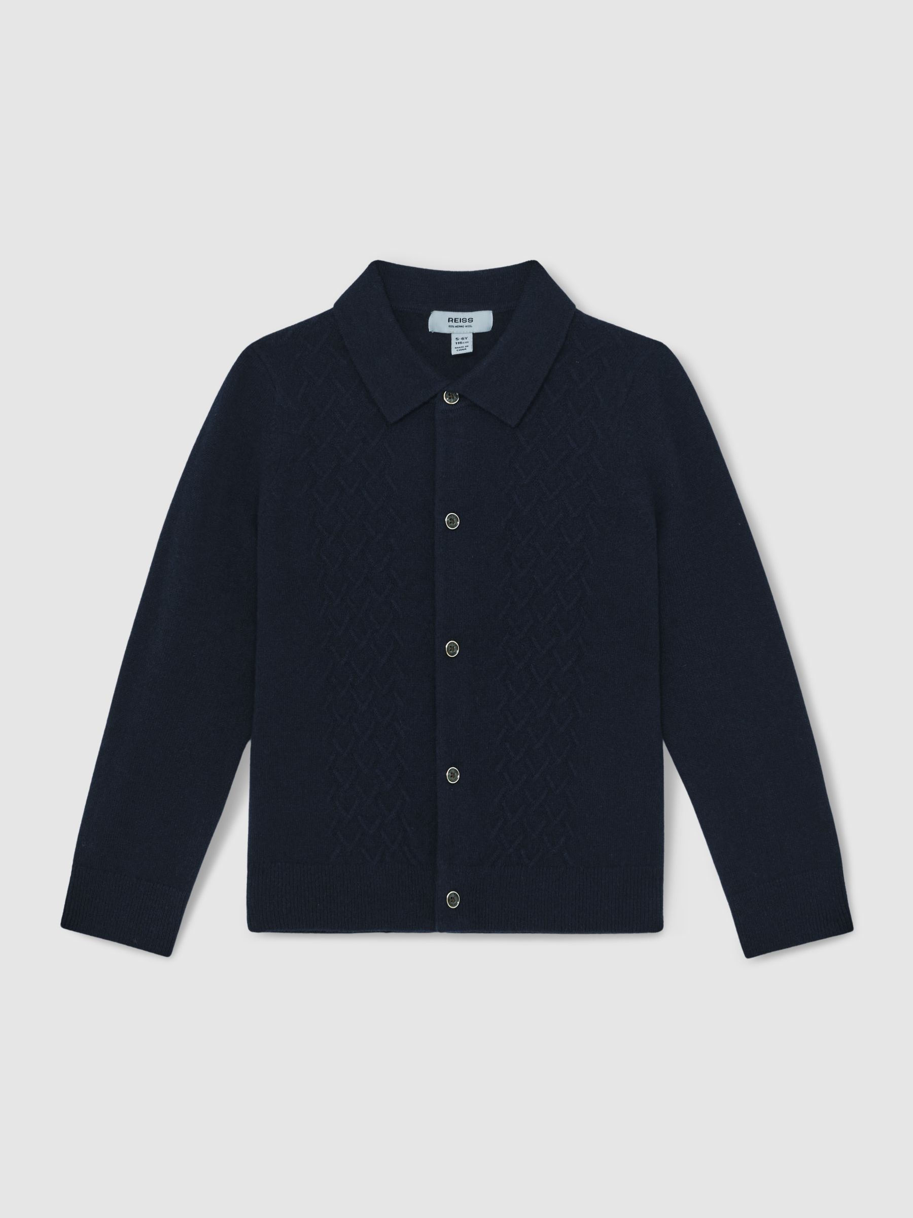13-14 yrs Wool V-Stitch Button-Through Cardigan in Navy Blue (H48632) | 265 QAR