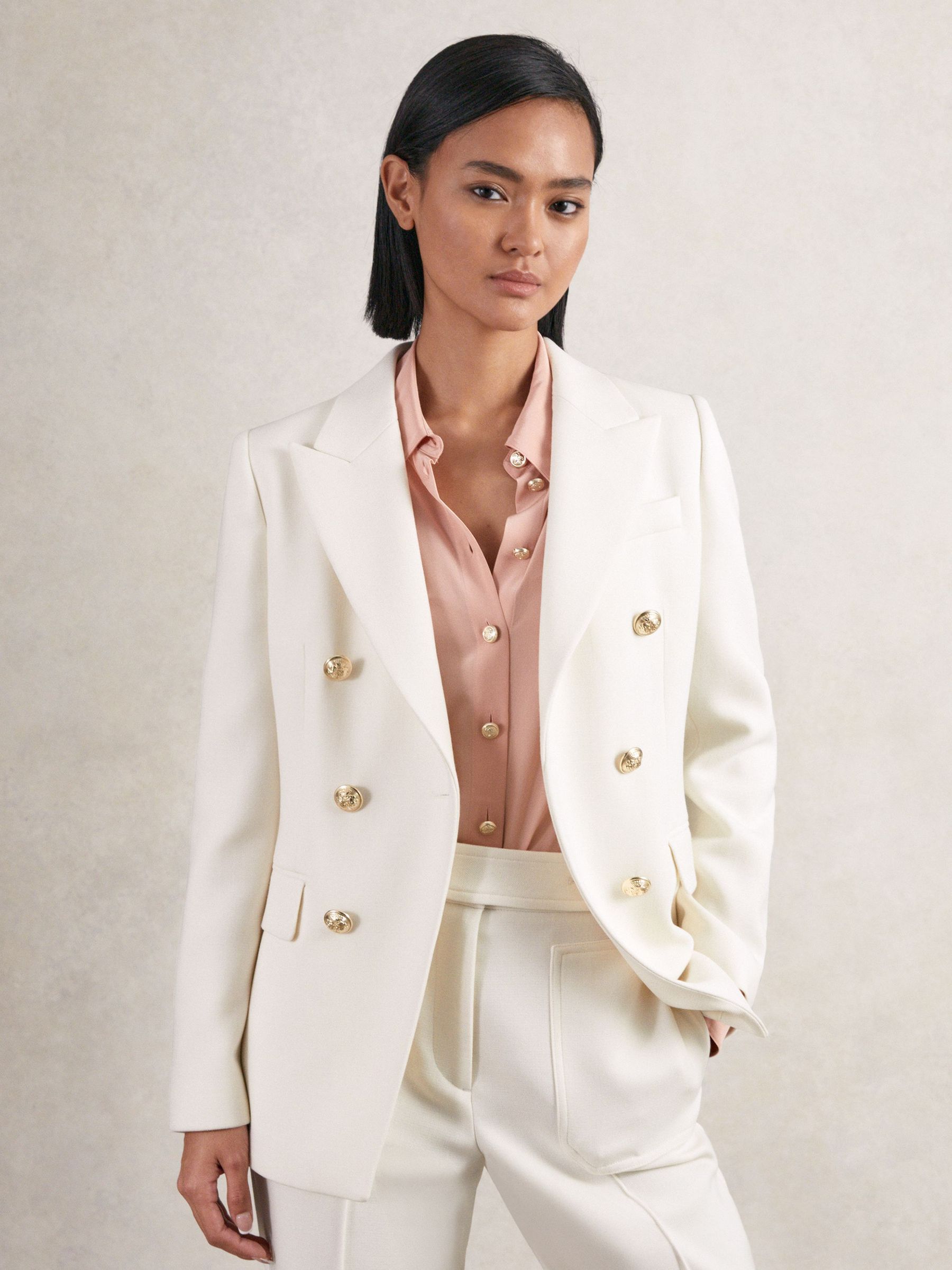 Double-Breasted Twill Suit Blazer With Wool in White (H48758) | 1,625 QAR