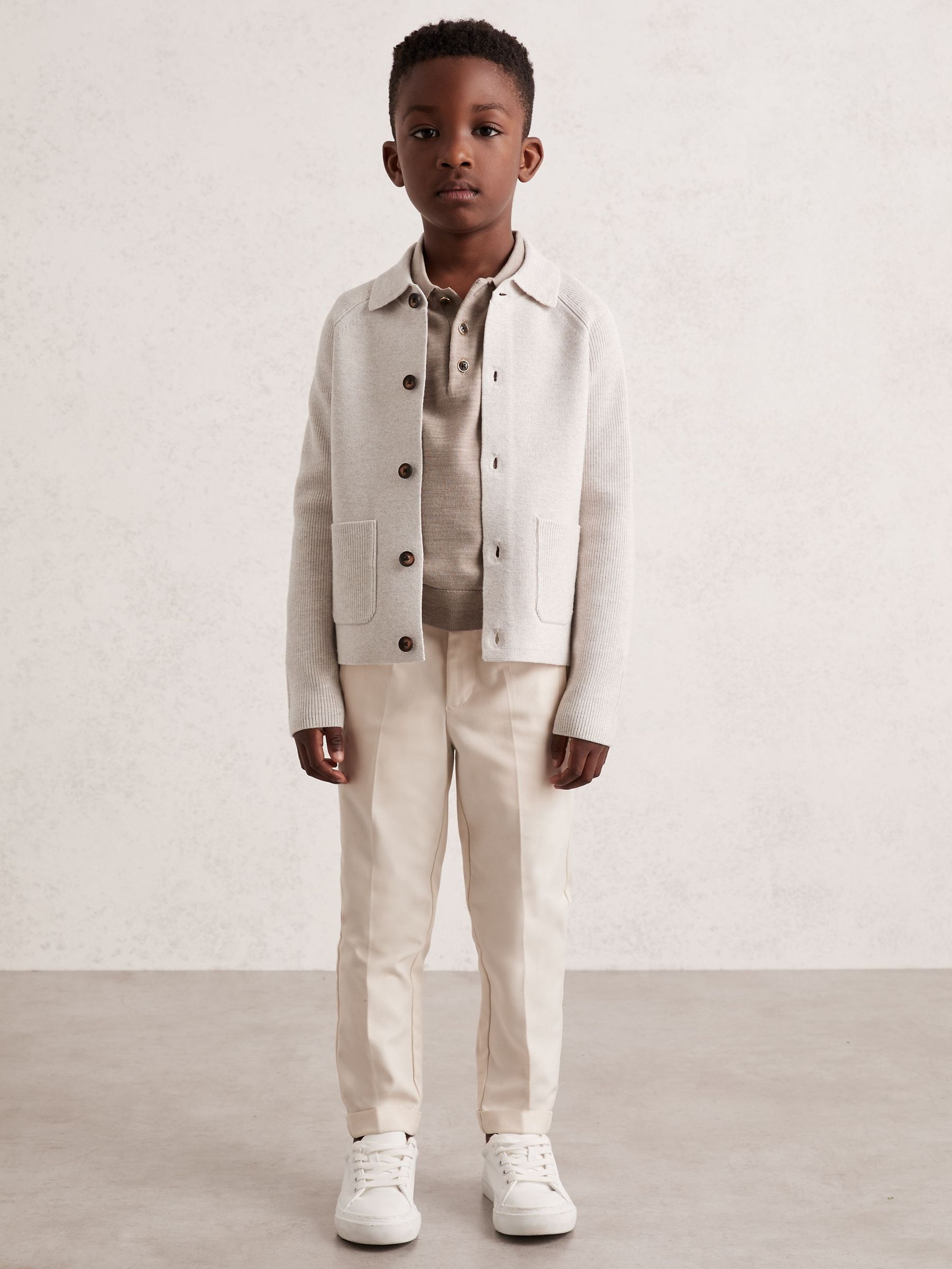 9-13 yrs Button-Through Knitted Cardigan in Oatmeal Melange (H48769) | €75