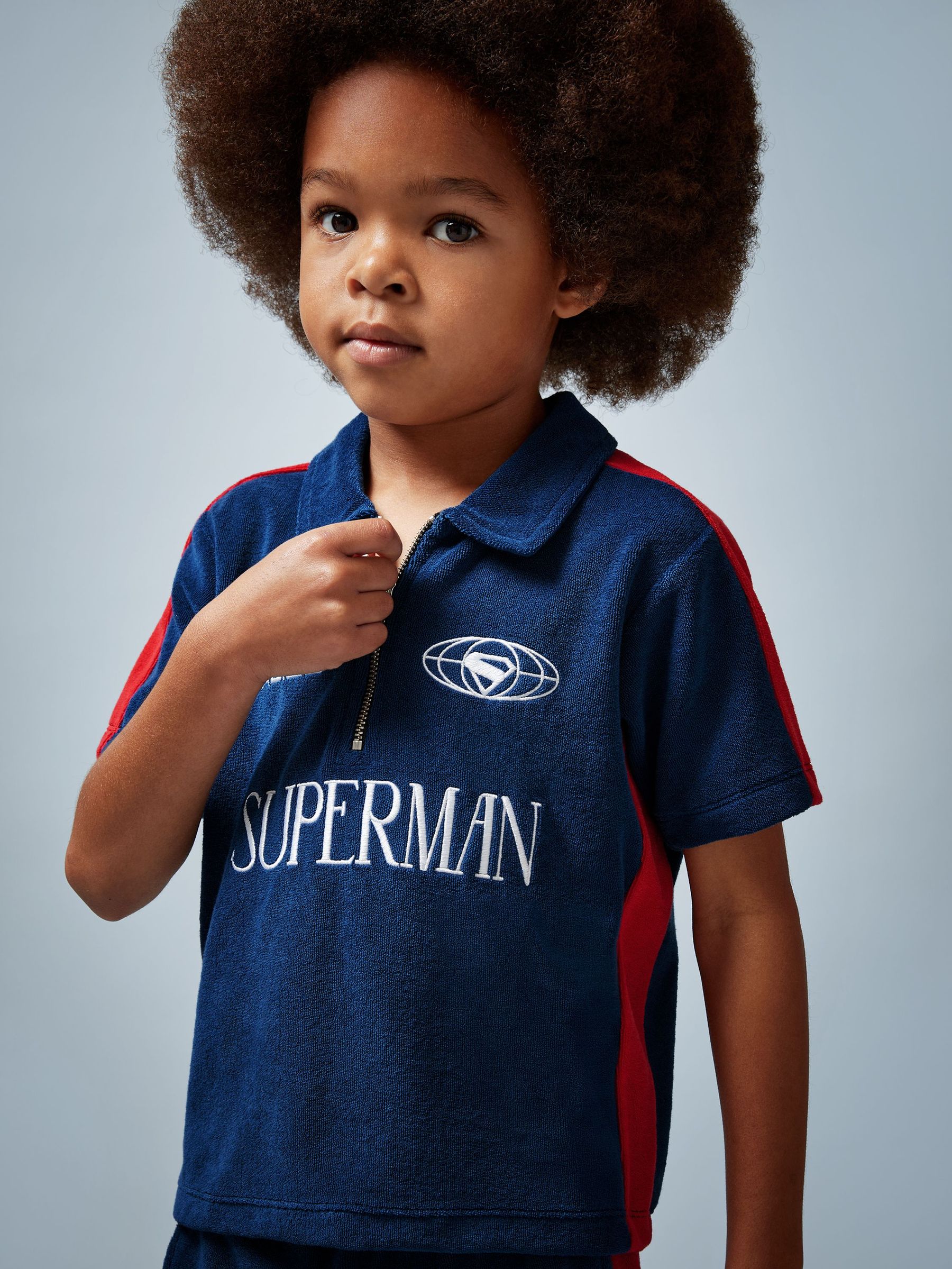 3-9 yrs Superman | Reiss Towelling Polo Shirt in Blue/Red (H48776) | ₪109