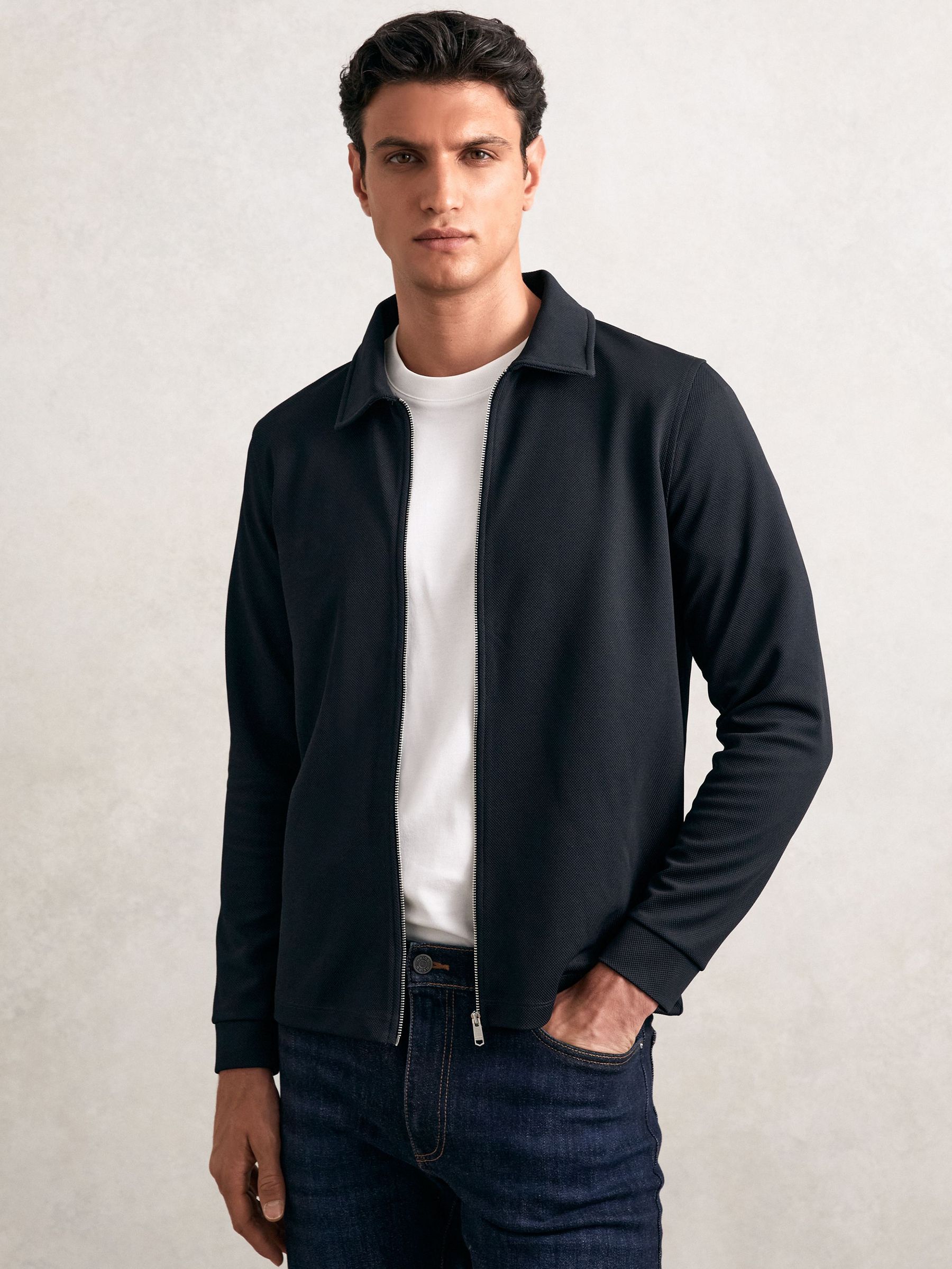 Textured Zip Through Overshirt in Navy (H48779) | CHF 125