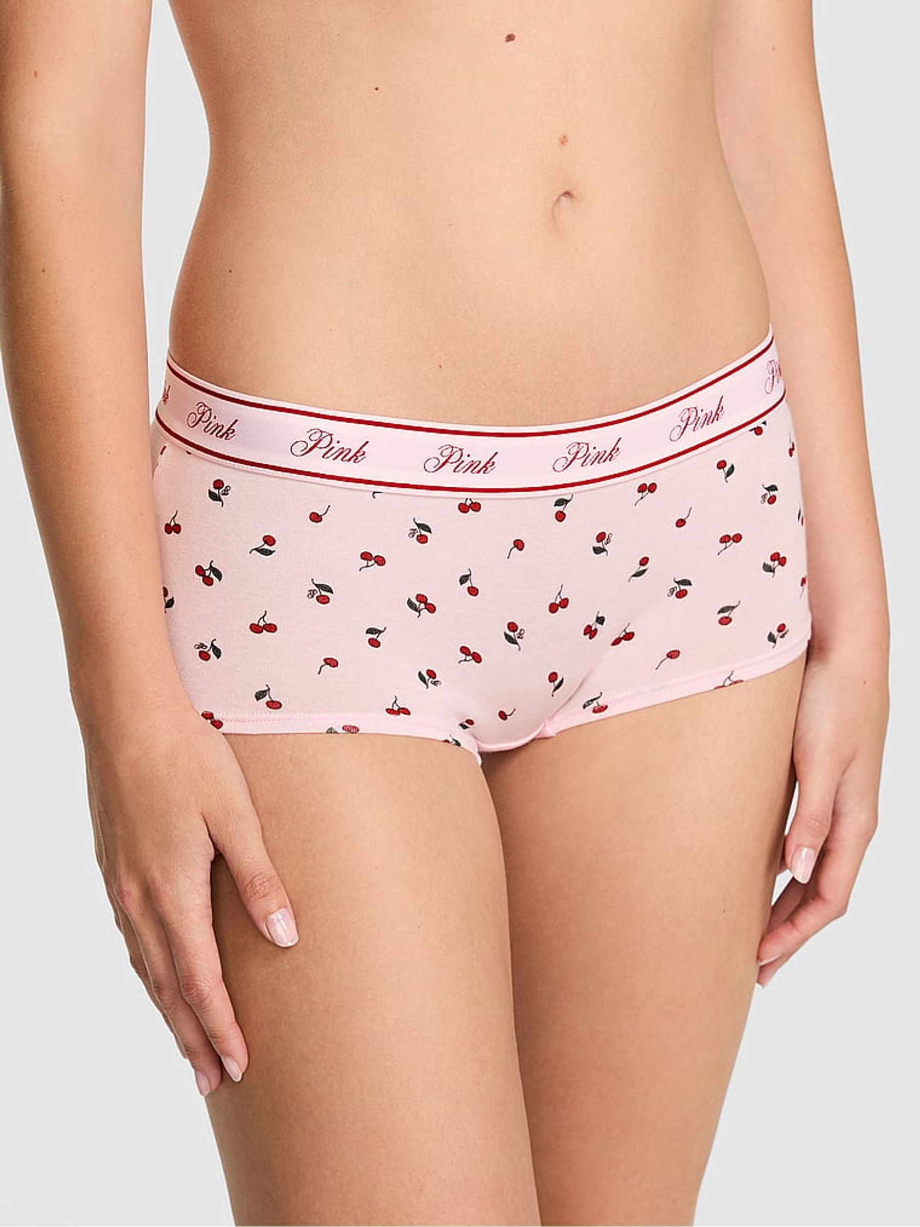 Pink Cherry Print Boyshort Cotton Logo Knickers (H48973) | €11.50