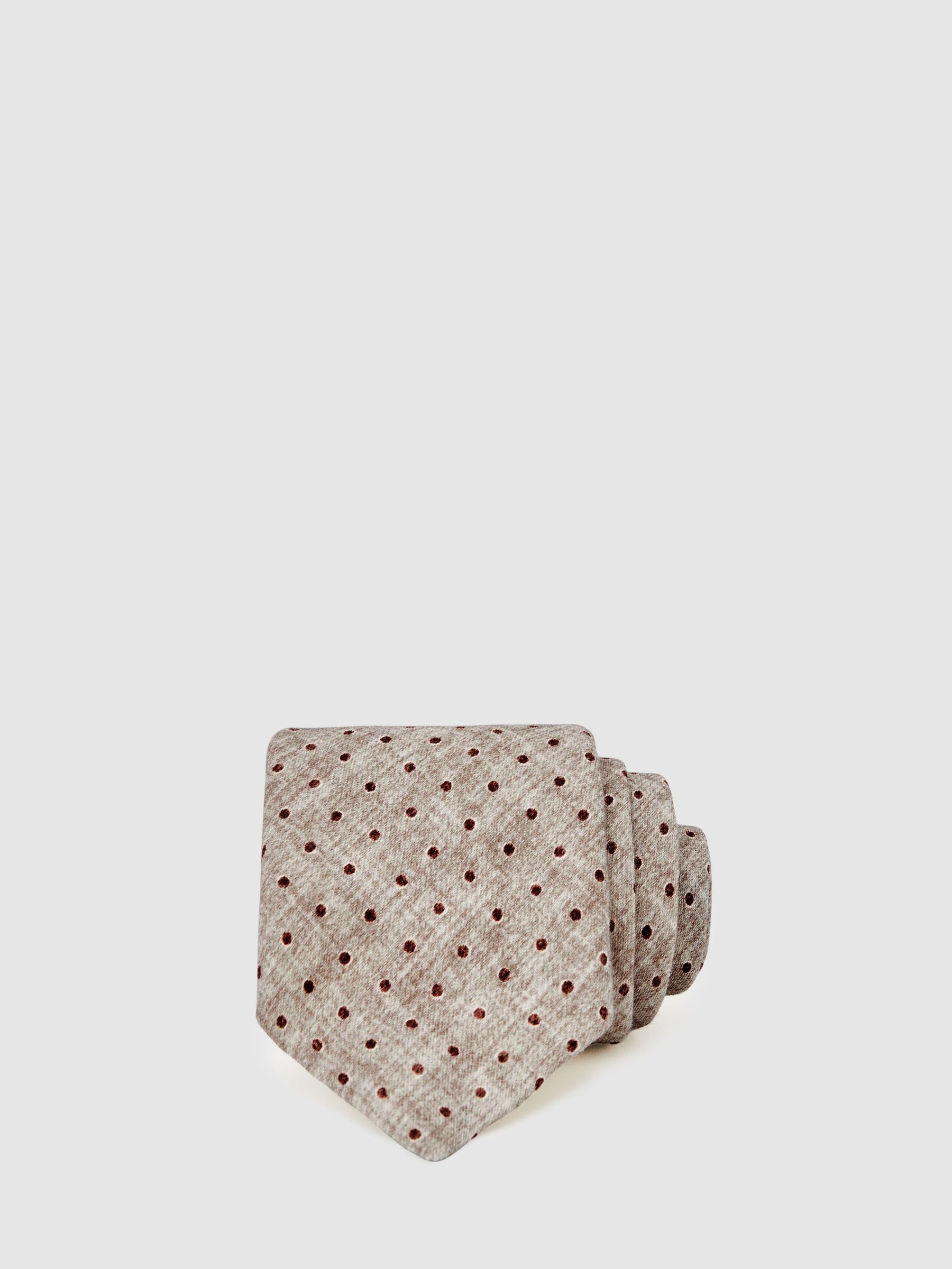 Wool-Cotton Polka-Dot Tie in Grey Melange (H49048) | 320 QAR