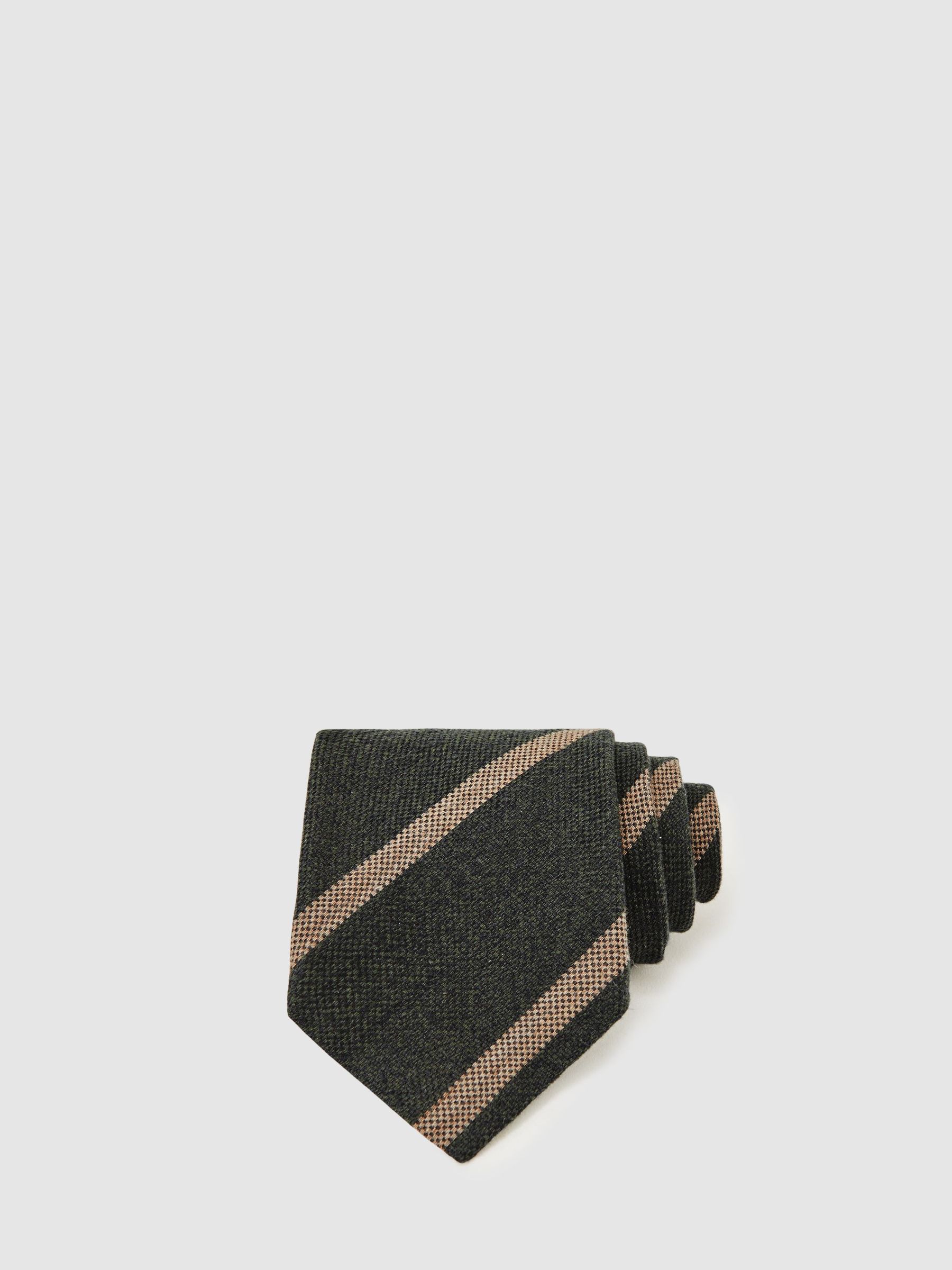 Wool-Silk Striped Tie in Forest Green (H49049) | 350 SAR