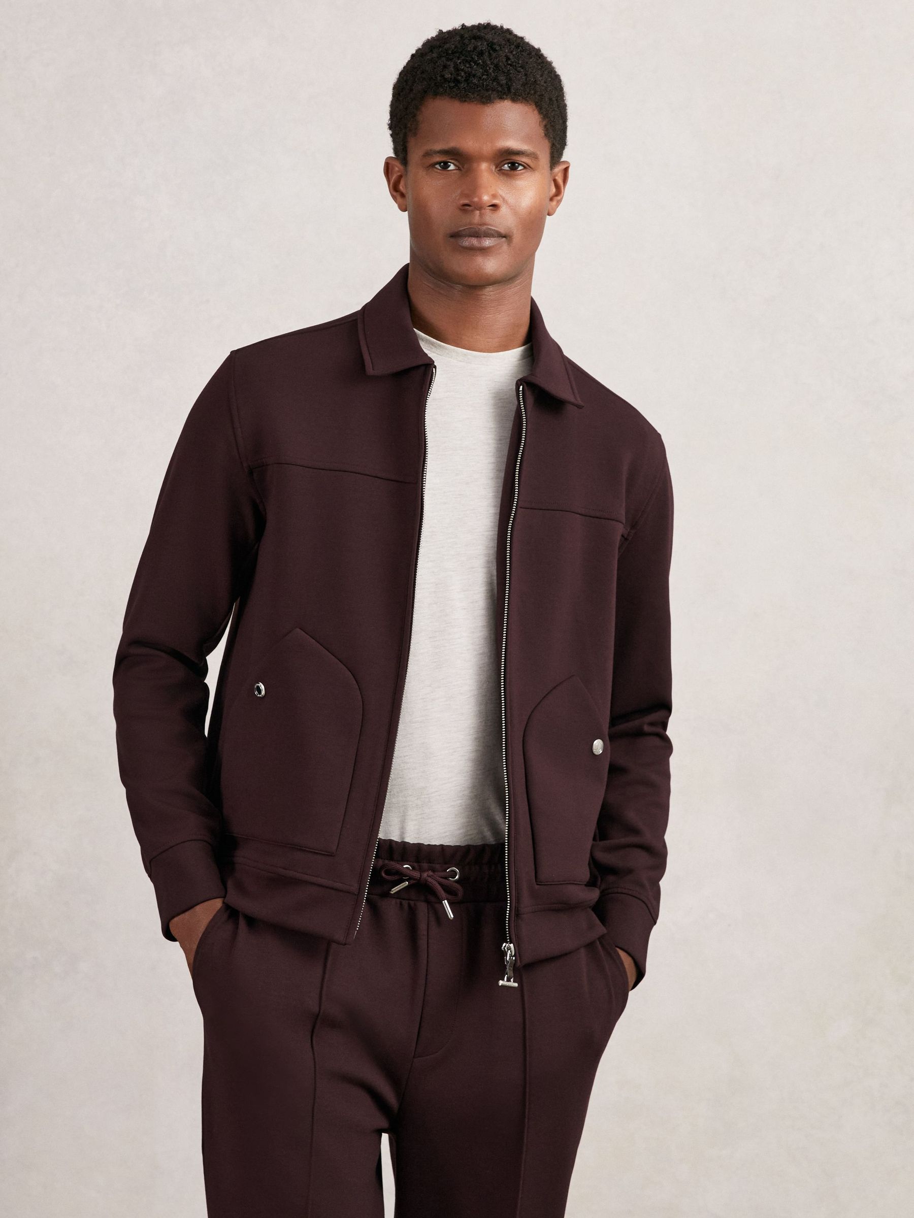 Interlock Zip Through Overshirt in Cherry Red (H49053) | $295