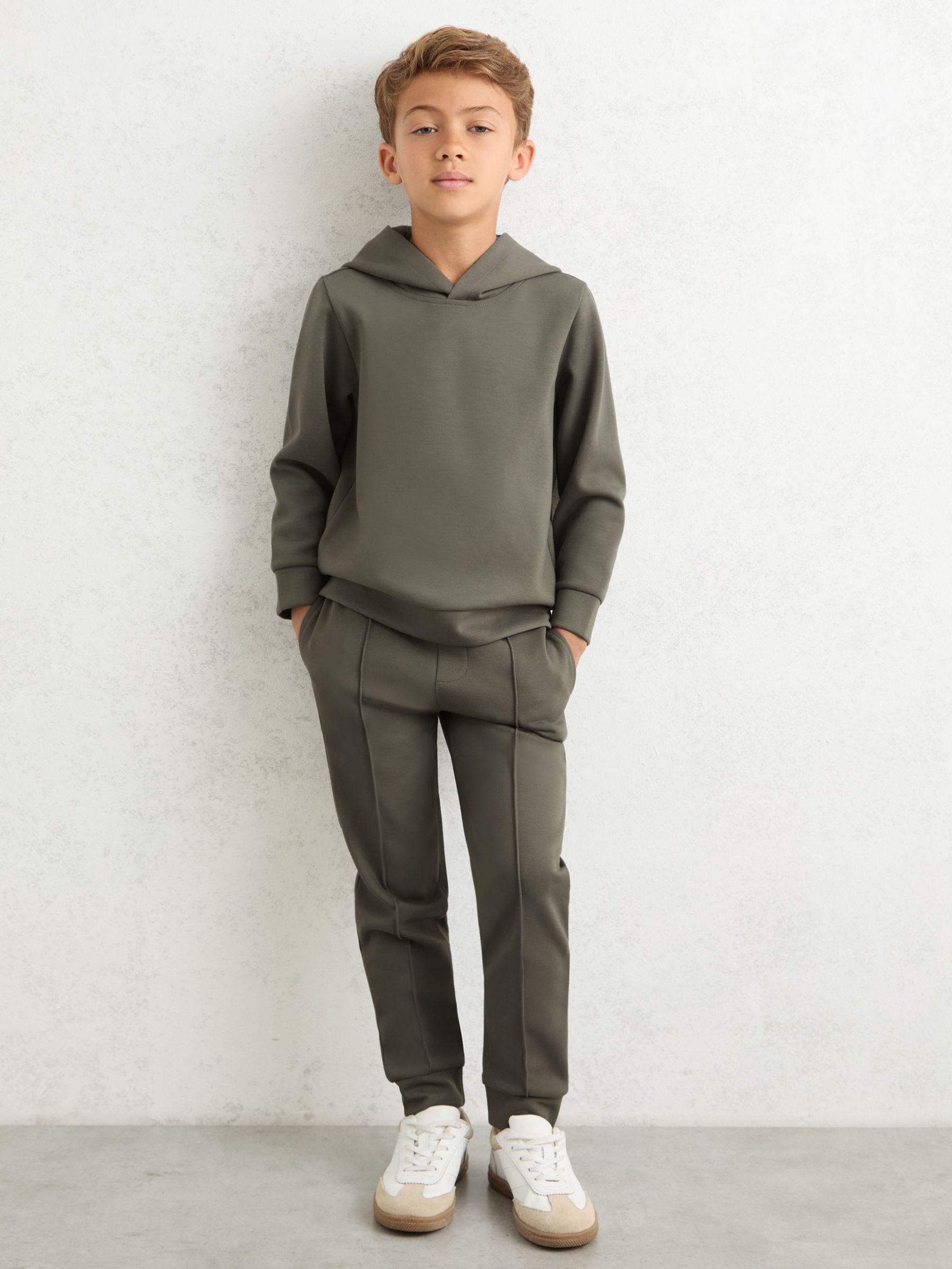 9-13 yrs Interlock Jersey Hoodie in Dark Sage (H50388) | $70