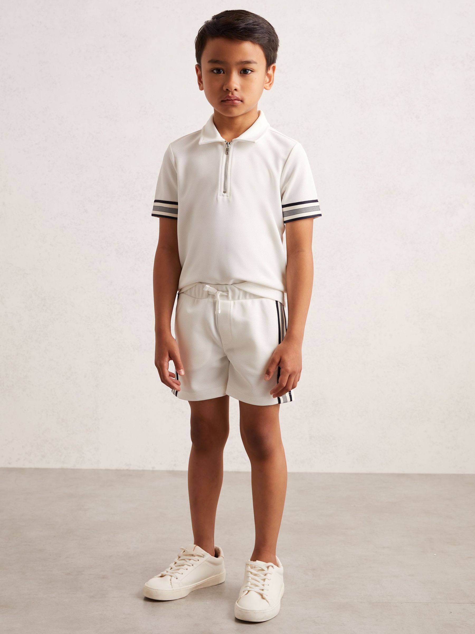 3-9 yrs Side Stripe Textured Shorts in White (H50398) | LEI 195