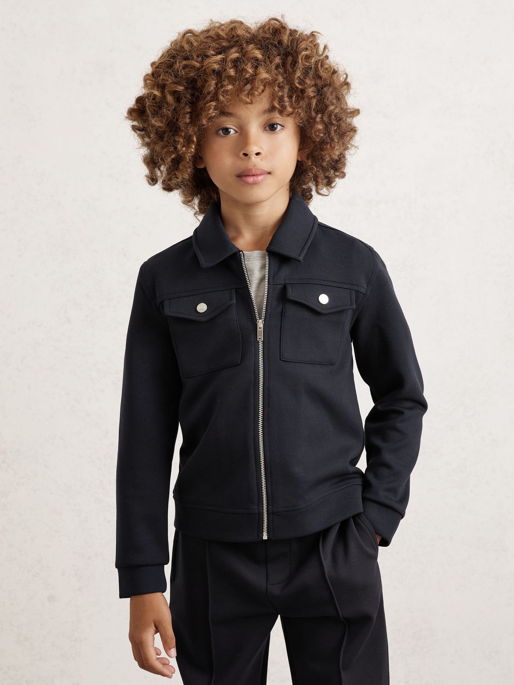 3-9 yrs Interlock Zip-Through Overshirt in Navy Blue (H50403) | ₪245