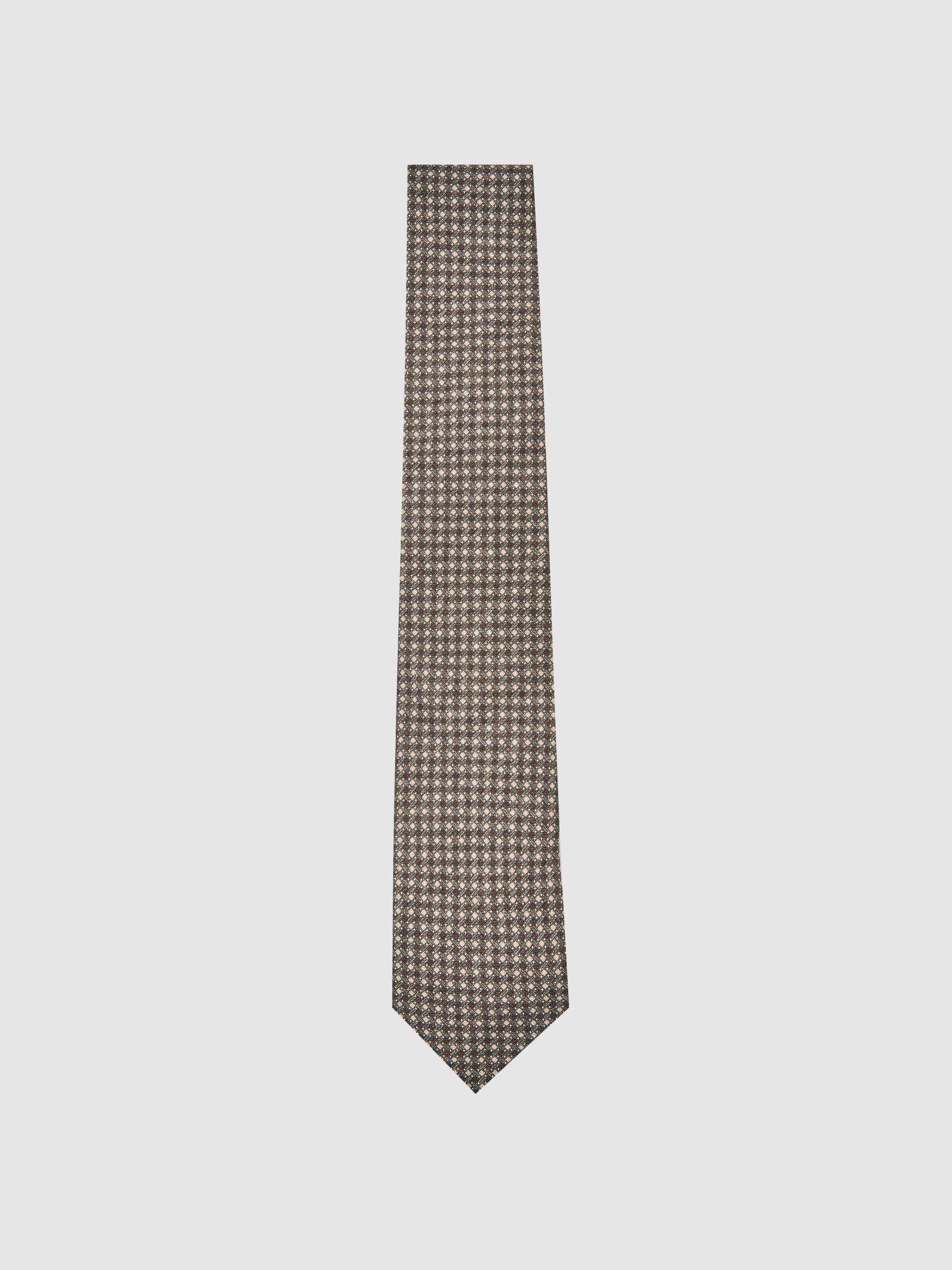 Micro-Square Print Tie With Wool in Dark Sage Multi (H50984) | 320 QAR