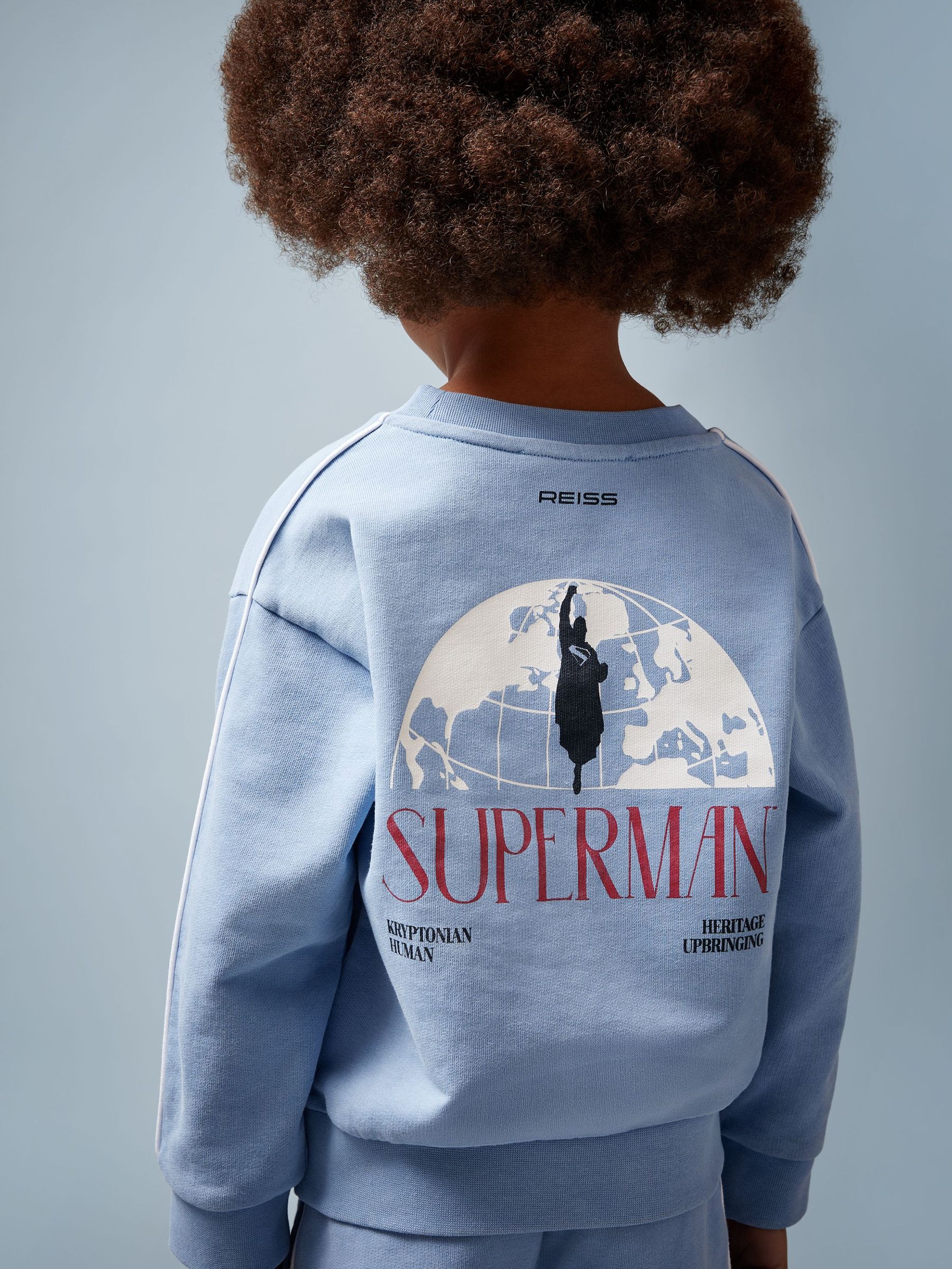 Reiss | Superman Logo Print Sweatshirt in Light Blue (H51595) | US$70