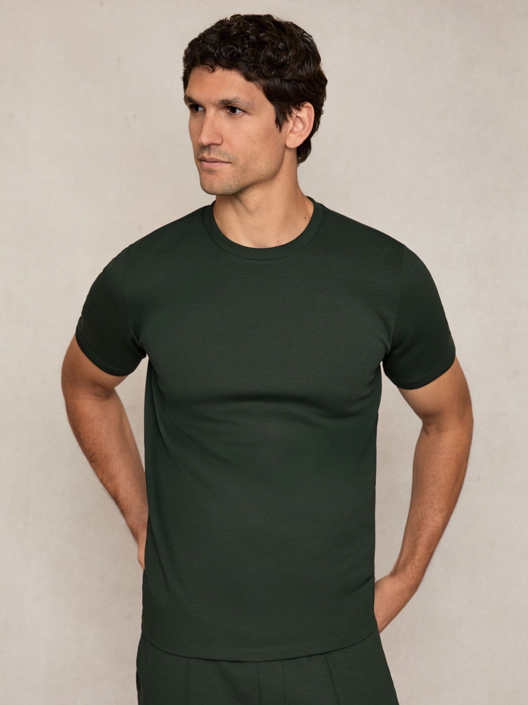 Premium Interlock Crew-Neck T-Shirt in Dark Sage Green (H51972) | $120