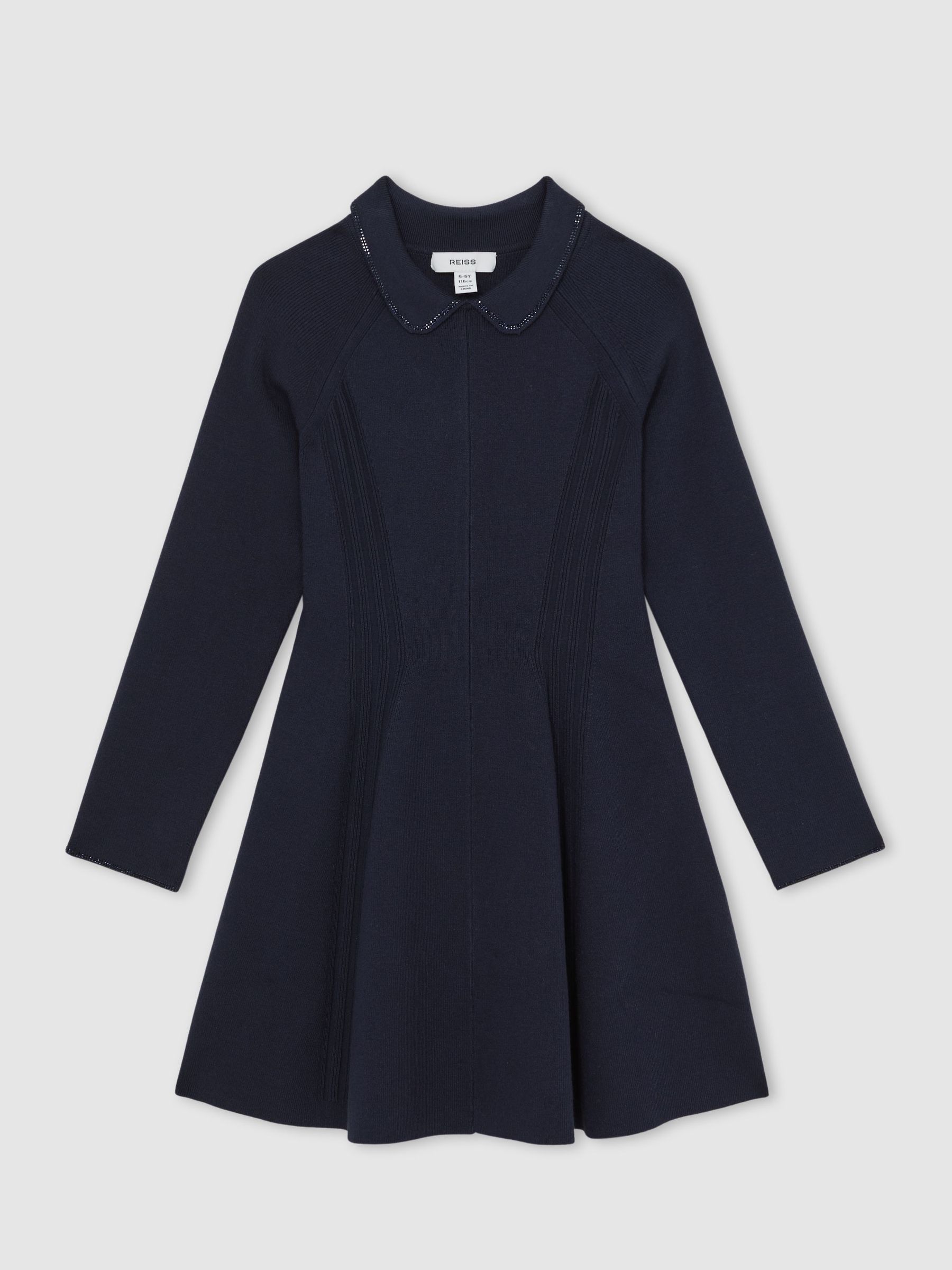 13-14 yrs Embellished Collar Knitted Dress in Navy (H52146) | 425 QAR