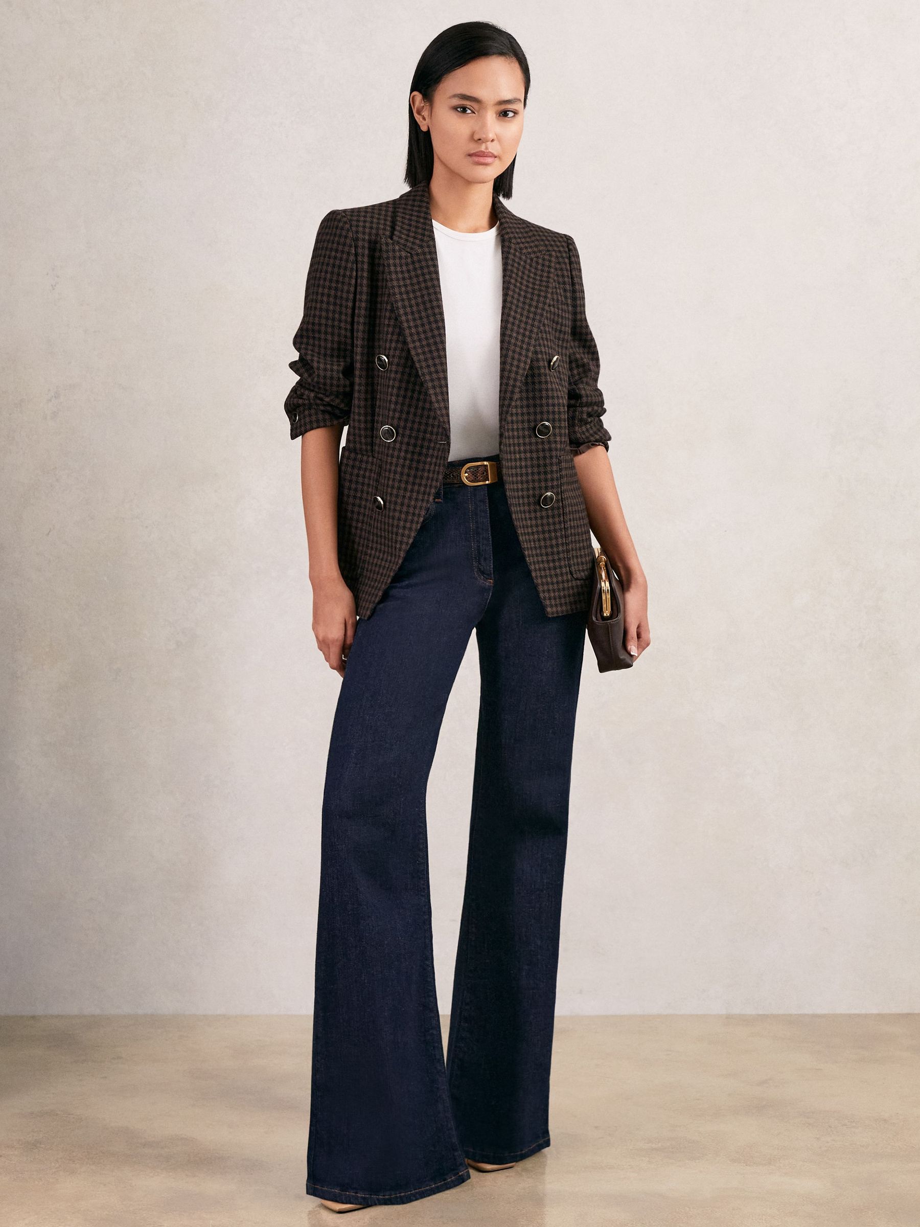 Petite Wool-Blend Double-Breasted Check Blazer in Brown Check (H52153) | CA$565