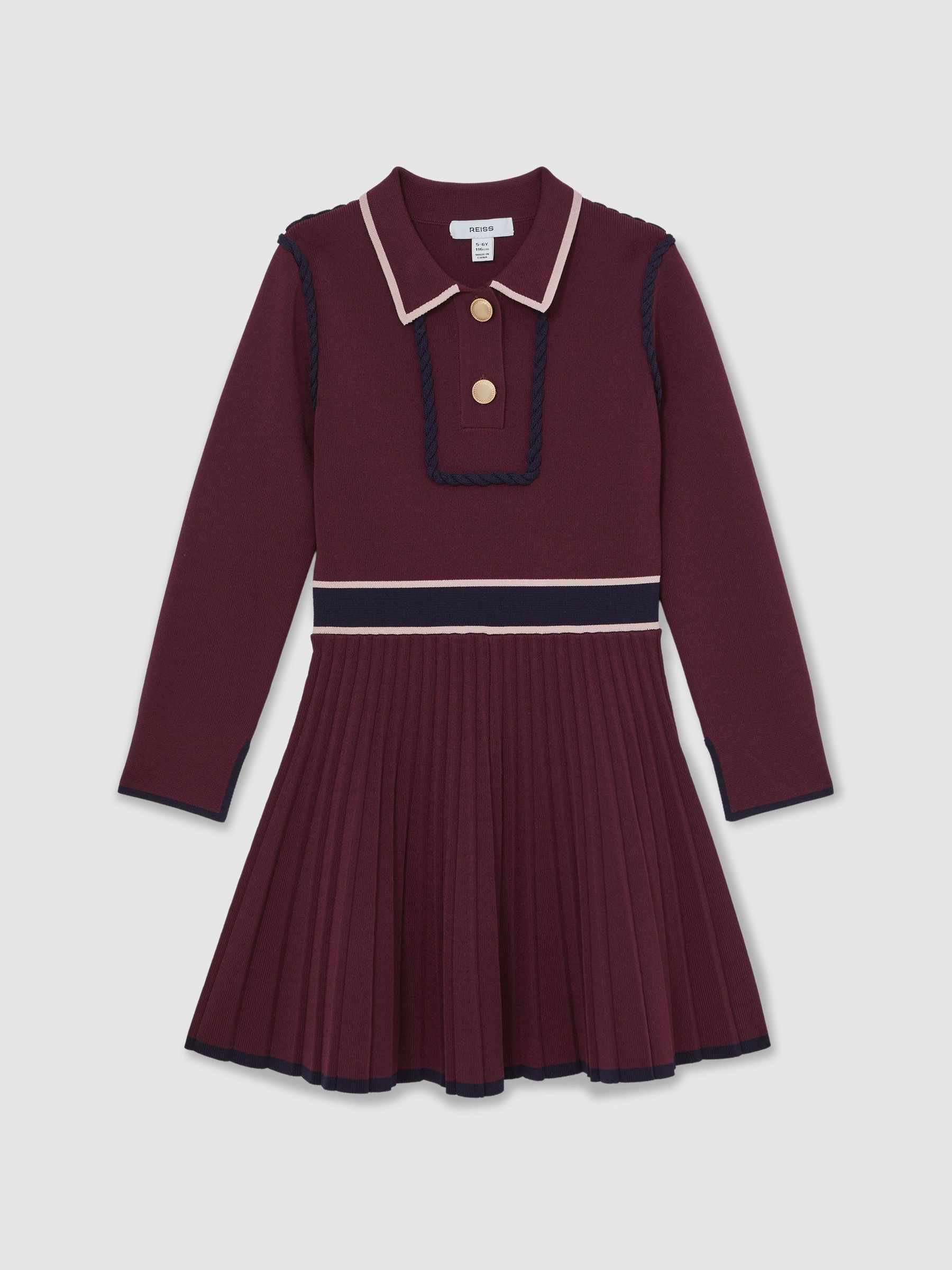 13-14 yrs Piped Knitted Skater Dress in Berry (H52156) | CA$155