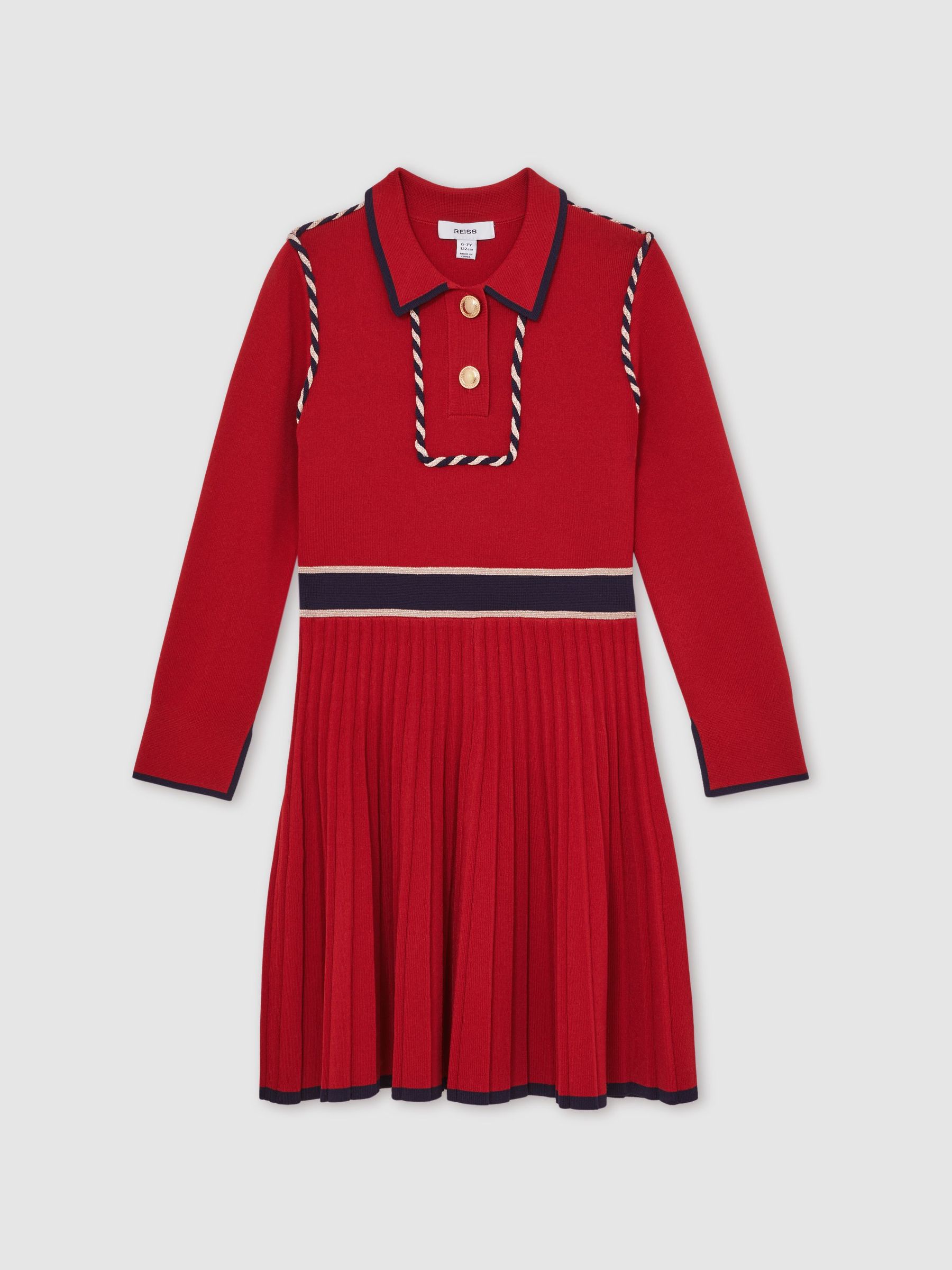 13-14 yrs Piped Knitted Skater Dress in Red (H52158) | 440 QAR