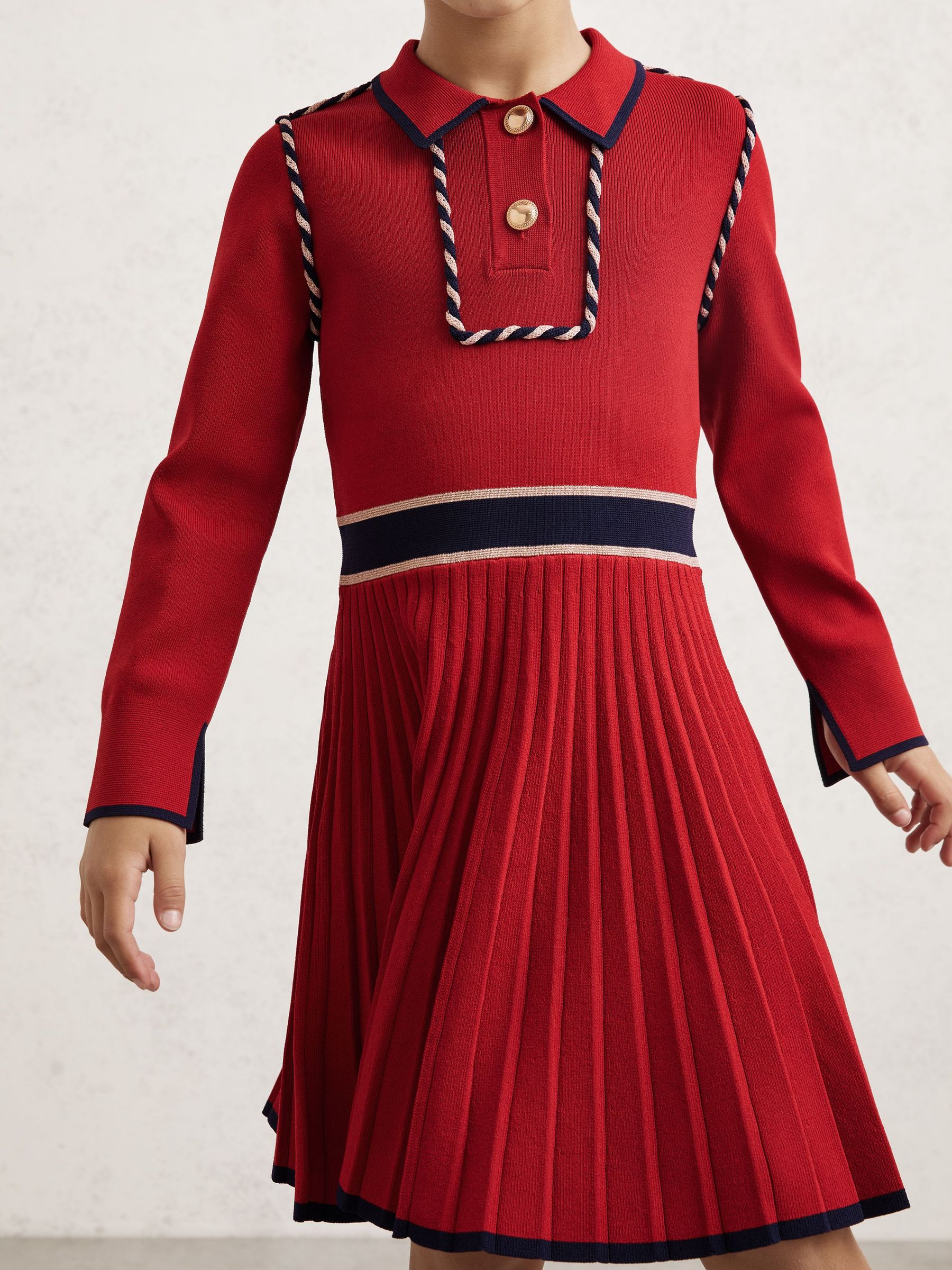 3-9 yrs Piped Knitted Skater Dress in Red (H52163) | 385 QAR