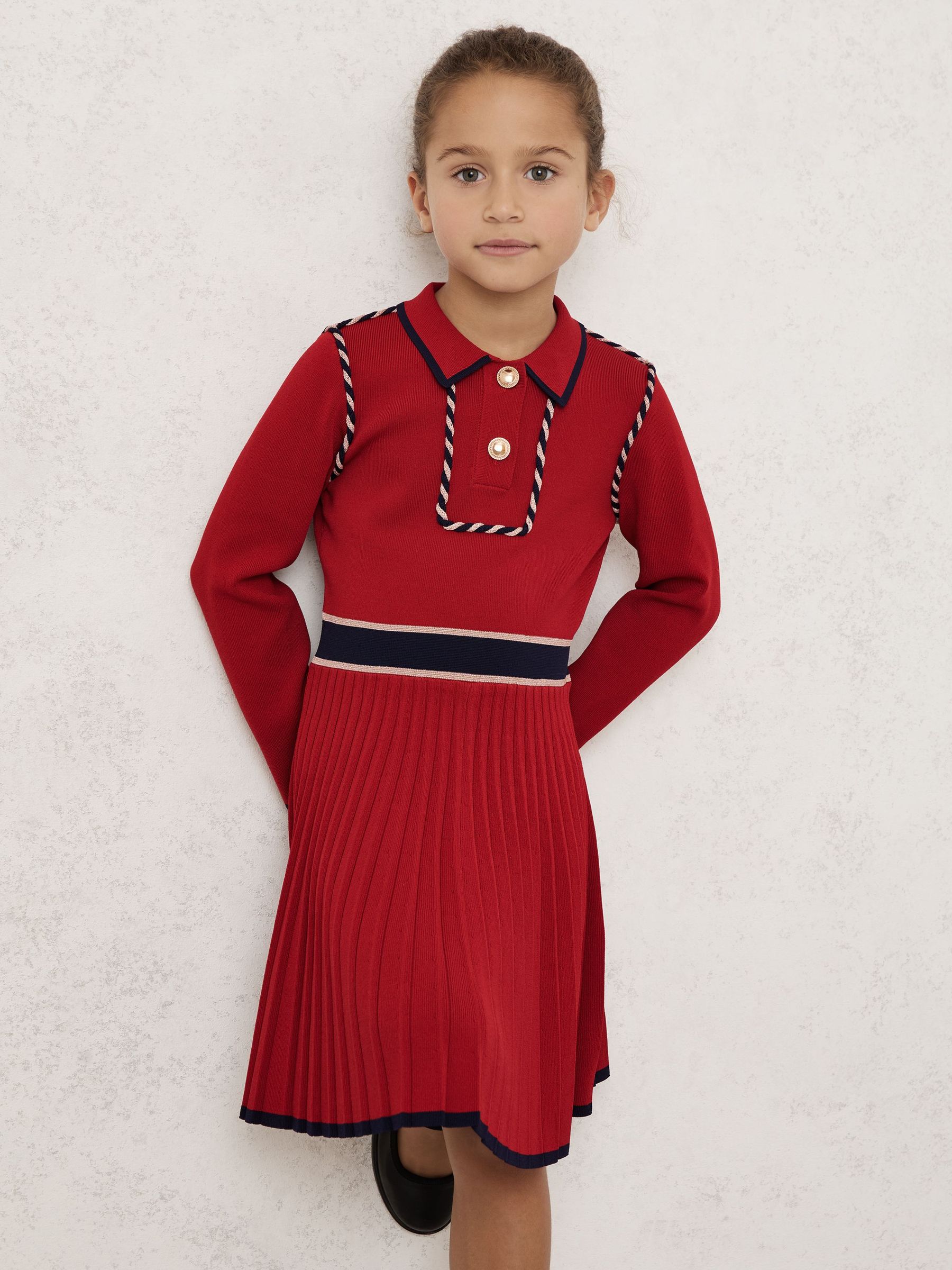 9-13 yrs Piped Knitted Skater Dress in Red (H52167) | Kč2,590