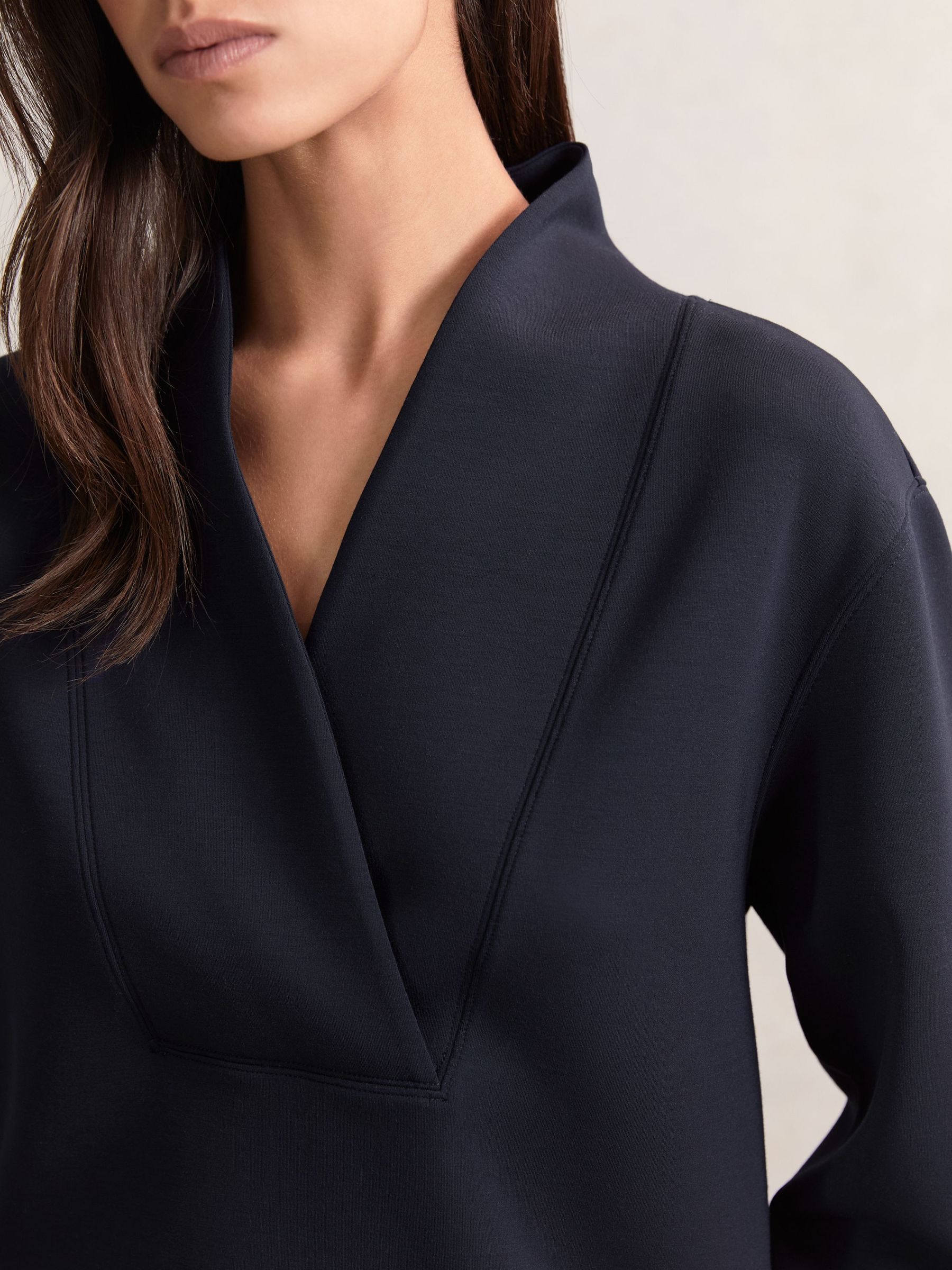 Interlock Shawl-Neck Sweatshirt with Modal in Navy (H52178) | 655 QAR