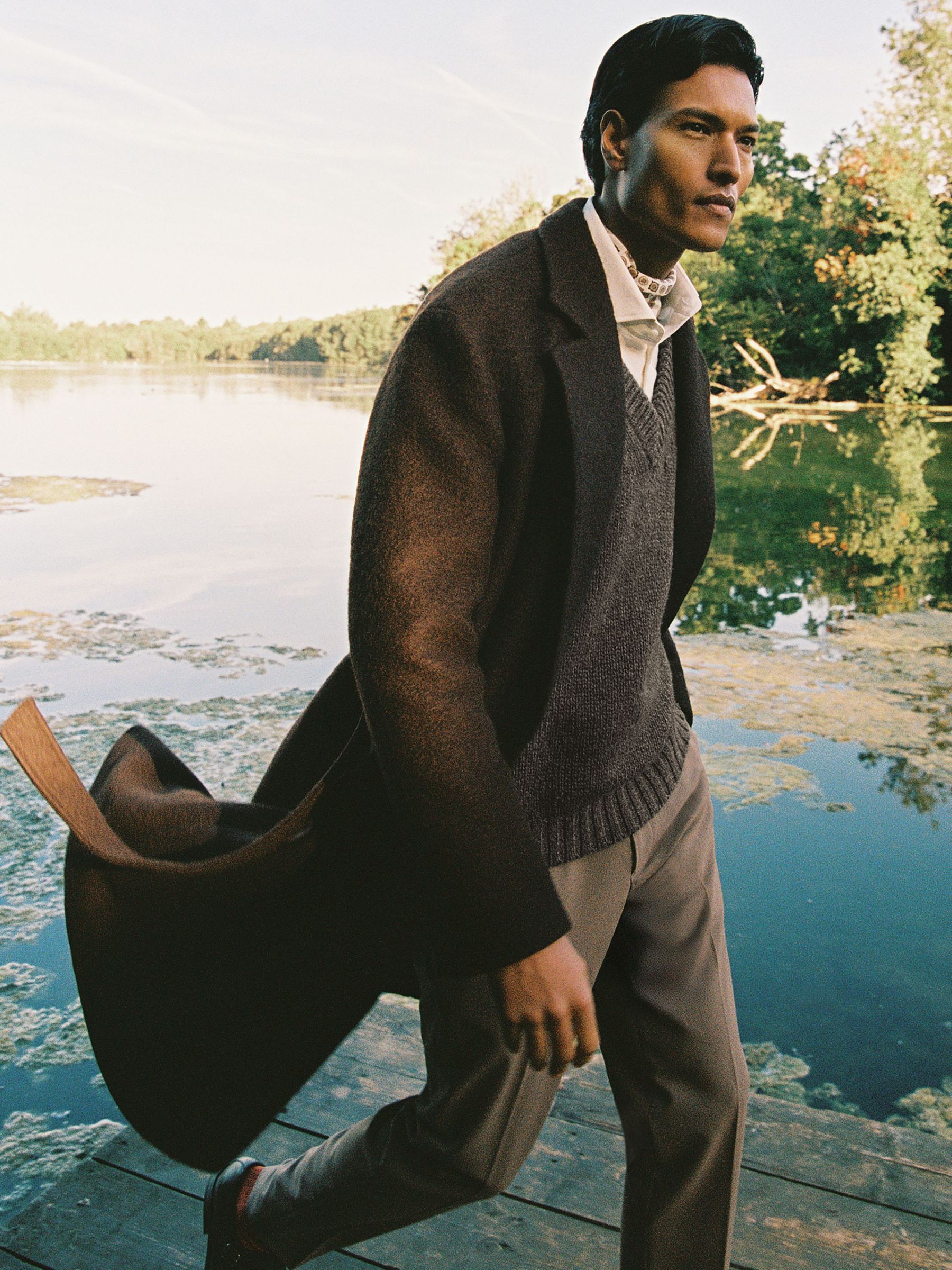 Bouclé Double-Breasted Overcoat Wool-Blend in Chocolate Brown (H52181) | SGD 800