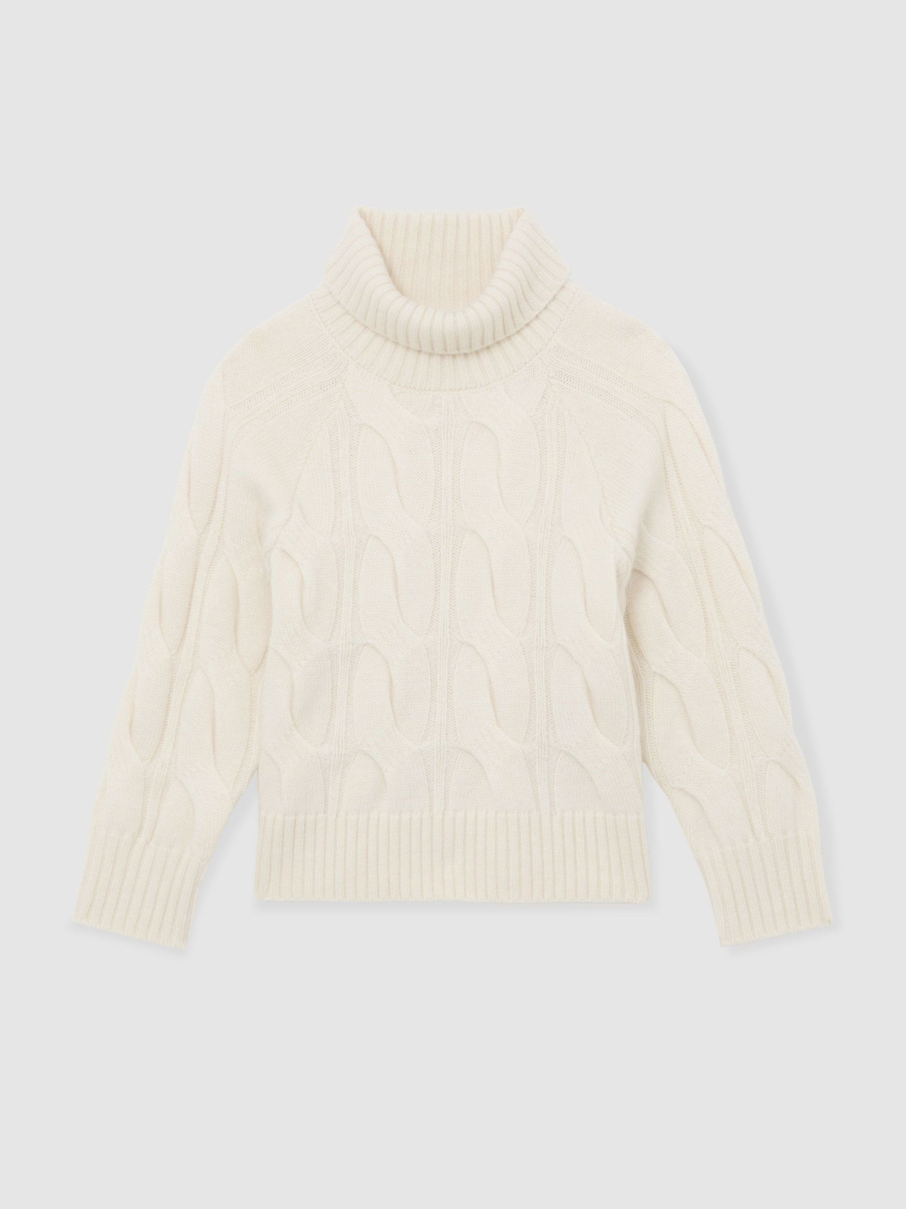 13-14 yrs Wool Roll-Neck Cable-Knit Jumper in Ivory (H52182) | $85