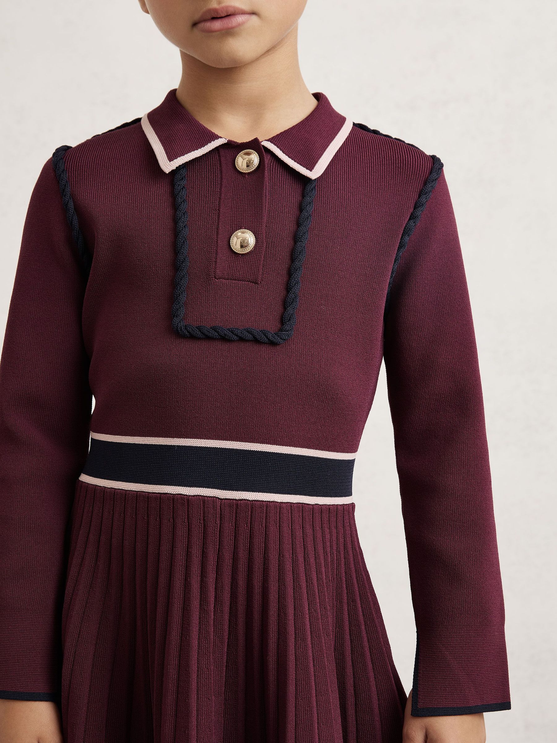 9-13 yrs Piped Knitted Skater Dress in Berry (H52184) | €95
