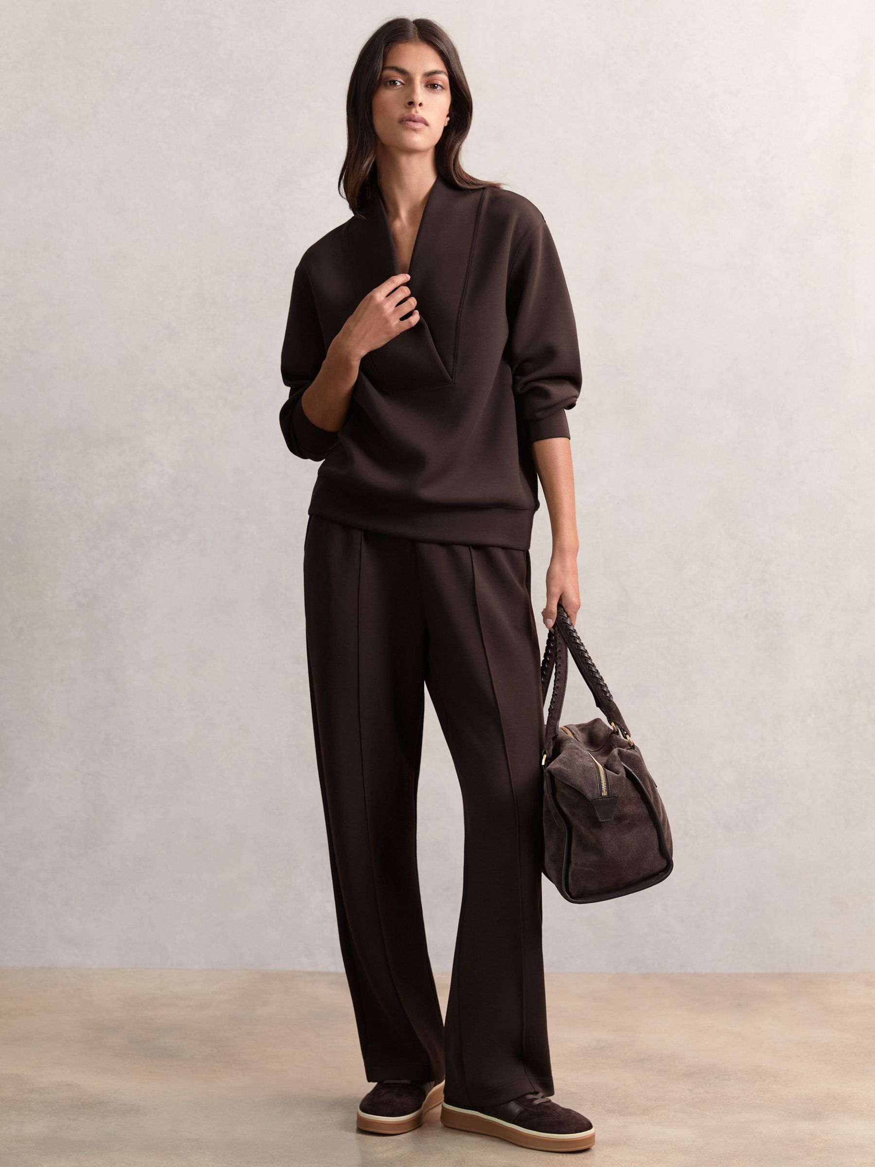 Interlock Shawl-Neck Sweatshirt with Modal in Dark Chocolate (H52188) | 655 QAR