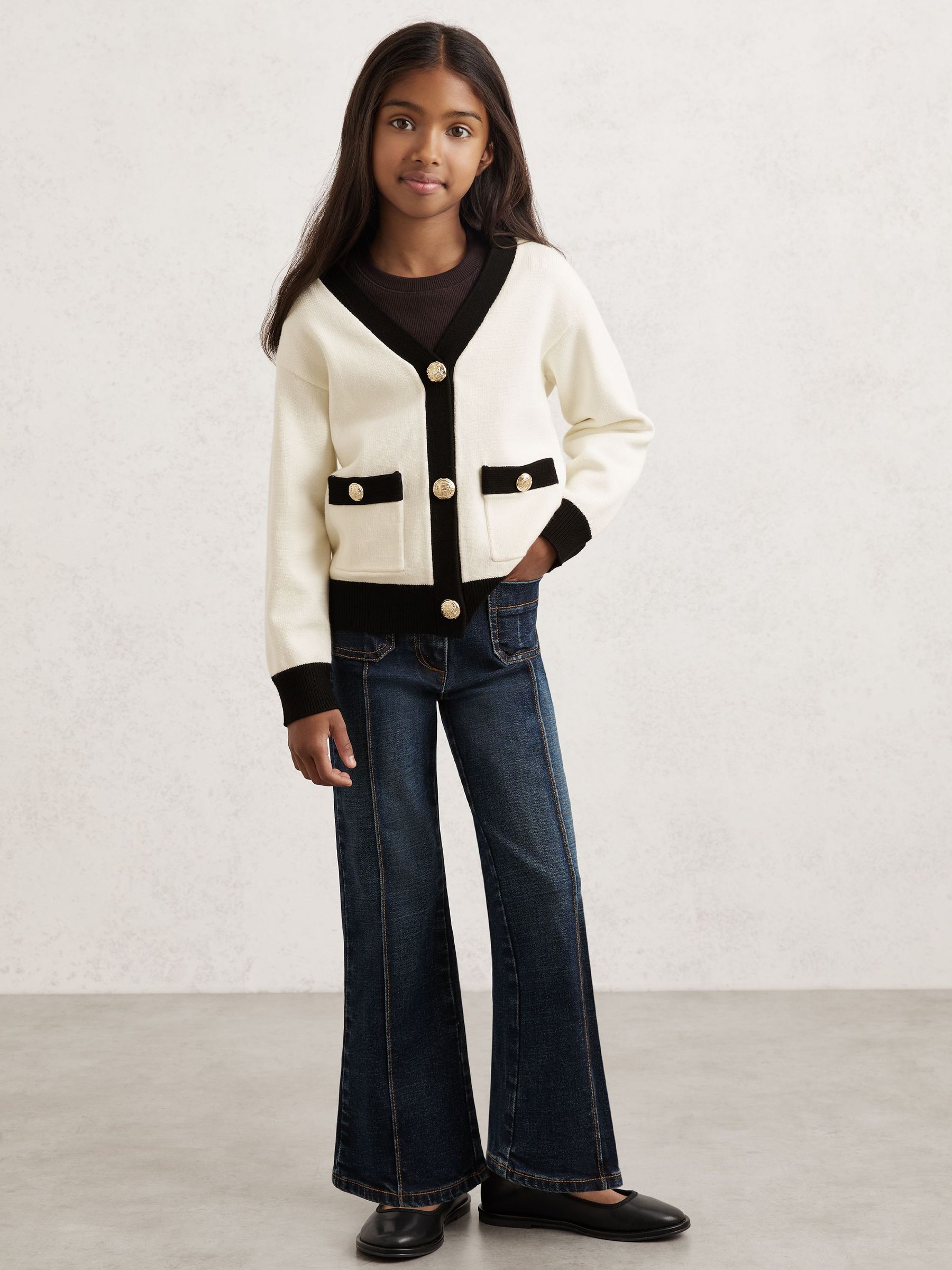 3-9 yrs Tipped V-Neck Cardigan in Ecru (H52191) | 265 QAR