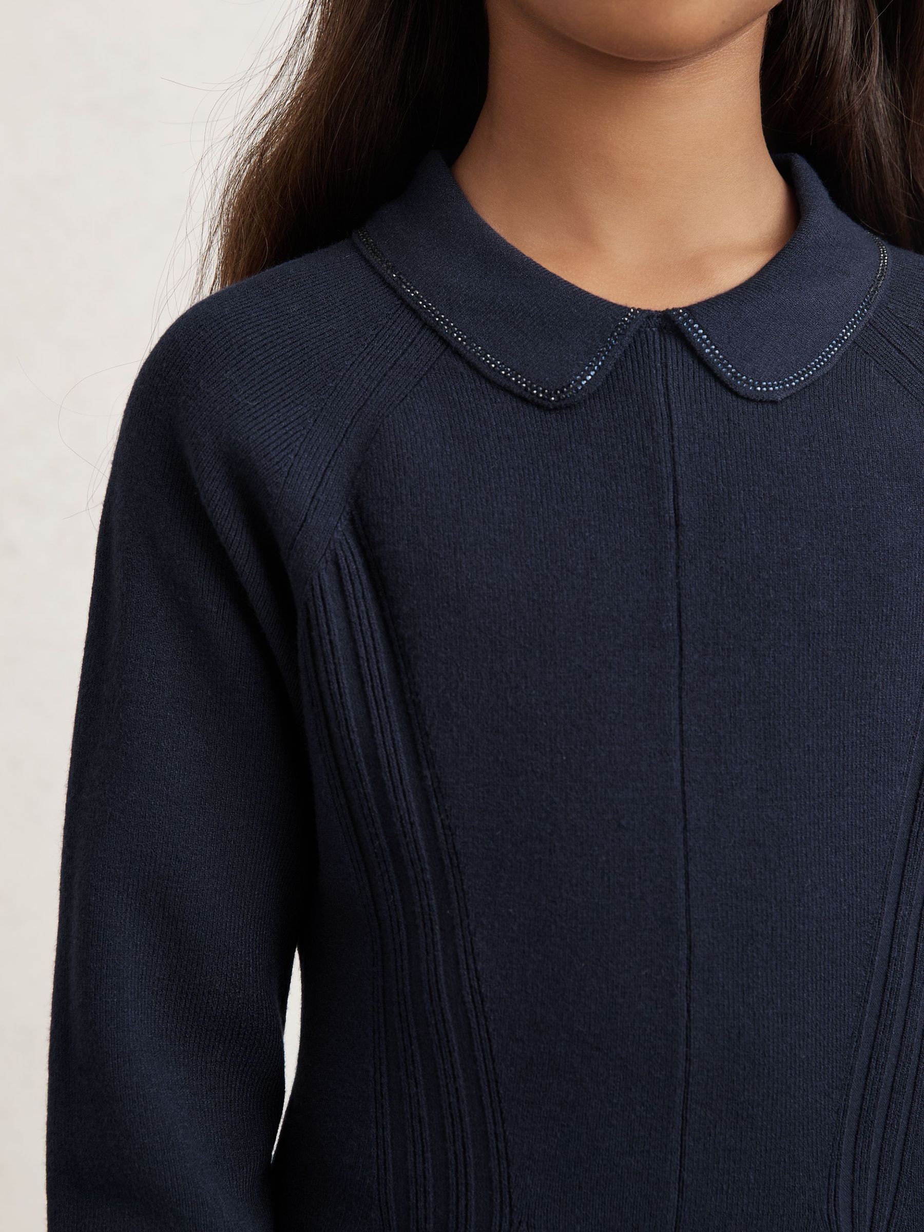 3-9 yrs Embellished Collar Knitted Dress in Navy (H52193) | CA$130
