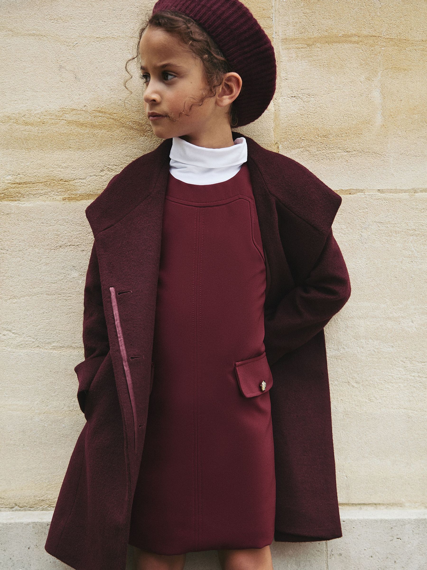 3-9 yrs Wool-Blend Funnel-Neck Coat in Burgundy (H52209) | 600 QAR