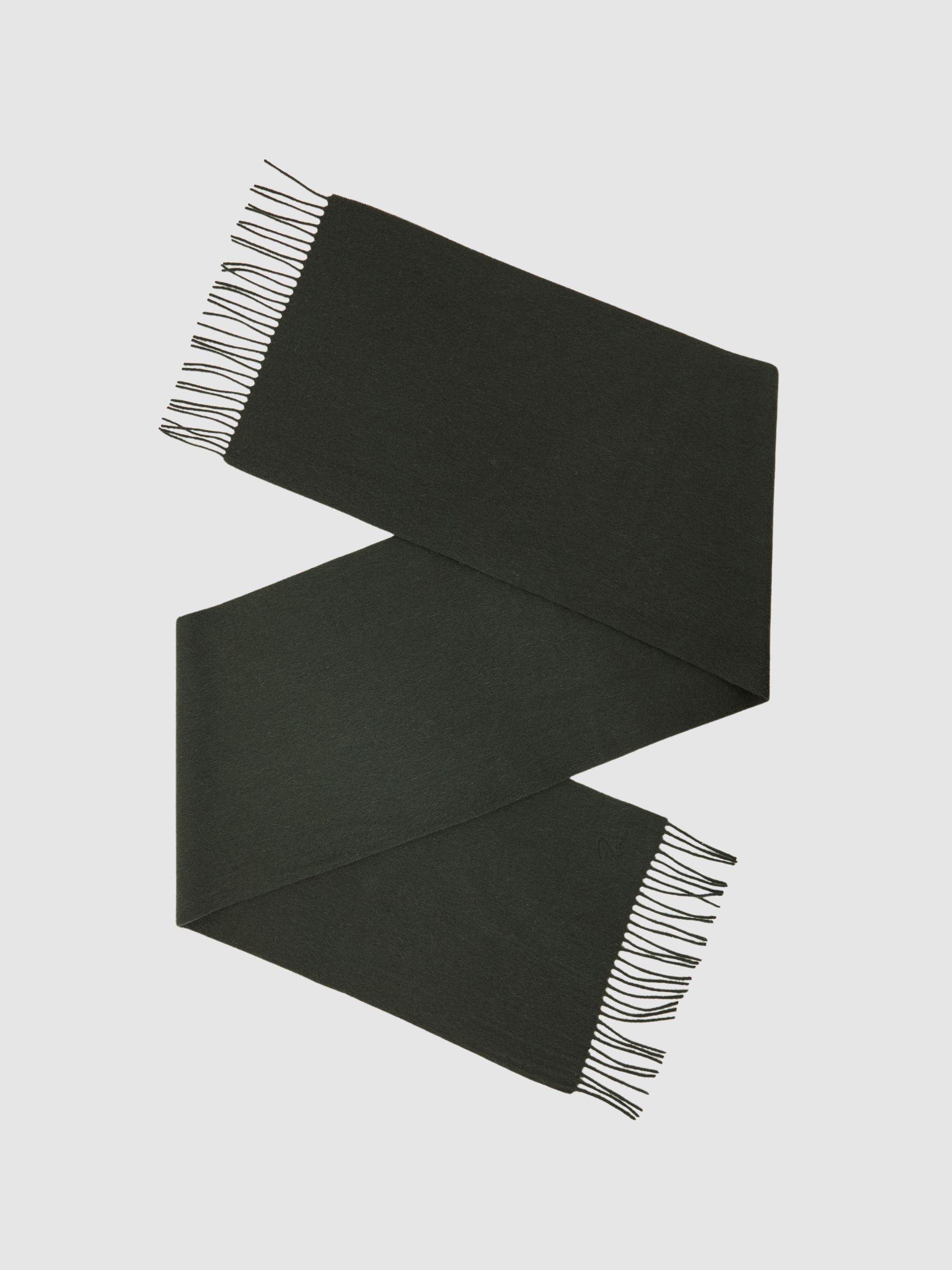 Wool-Cashmere Script-Logo Scarf in Dark Military Green (H52216) | $95