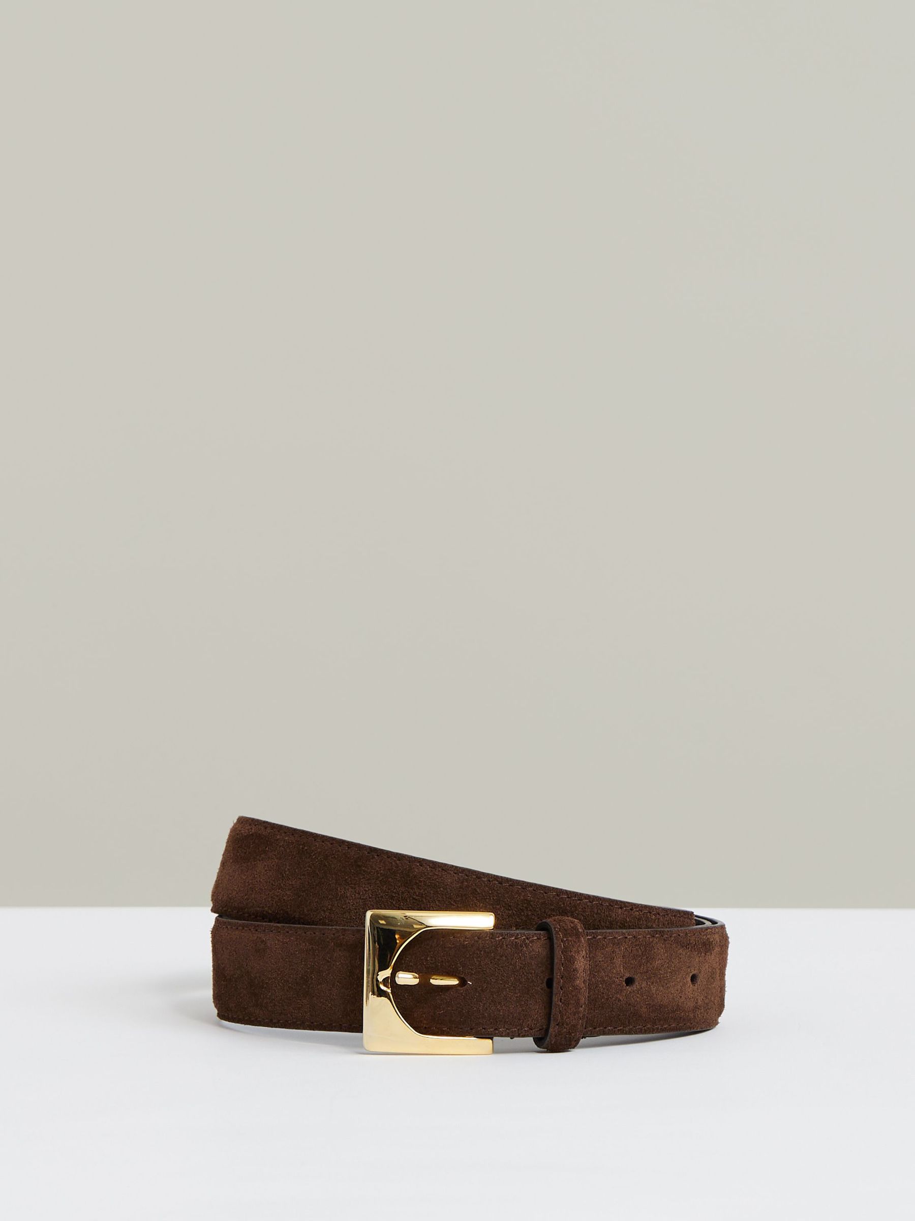 Suede Square-Buckle Belt in Chocolate (H52220) | 370 QAR